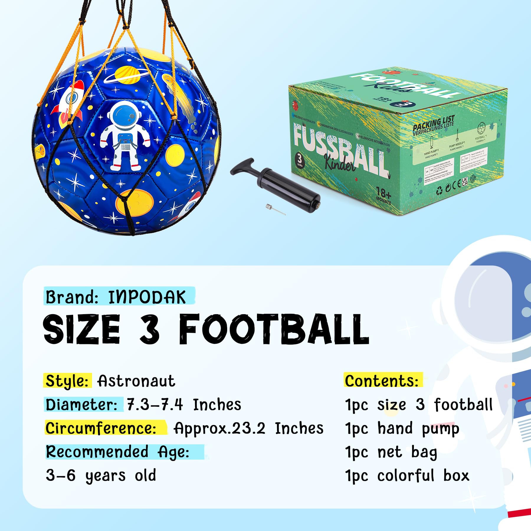 INPODAK Toddler Football, Footballs Size 3, Kids Ball, Football Gift for Boys 1 2 3 4 5 Years Old - Image 2