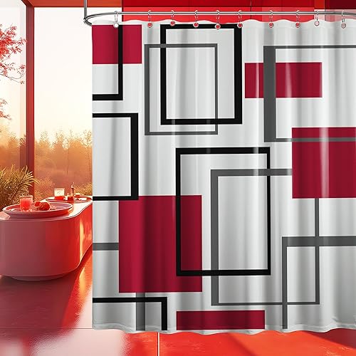 Miniatura 17 de Cortina de ducha geométrica en blanco y negro para decoración de baño de hombre, juego de cortinas de baño en blanco y negro, tela impermeable con