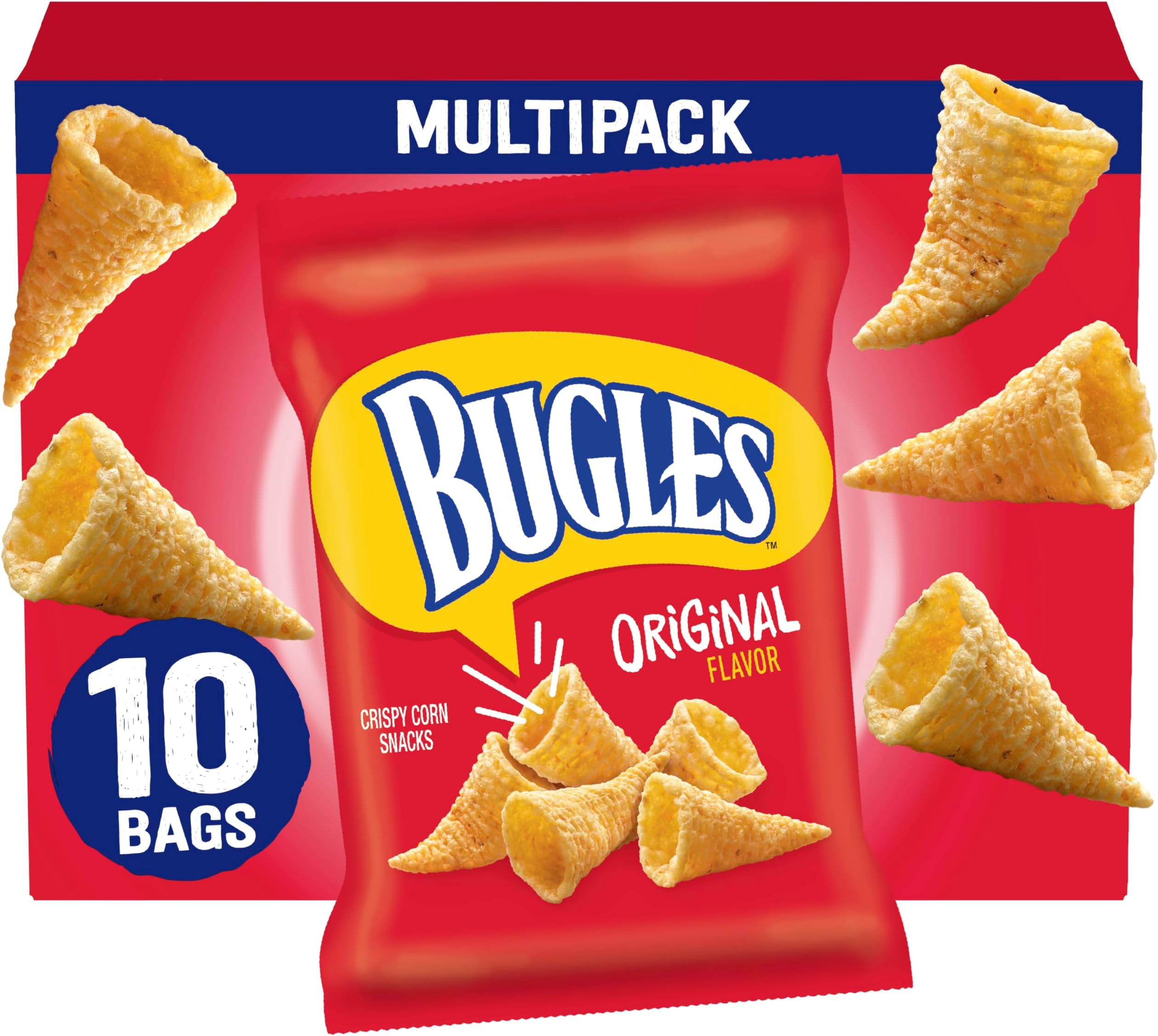 Bugles Original Crispy Corn Snacks, Snack Bags Multipack, 10 Ct, 8.75 oz