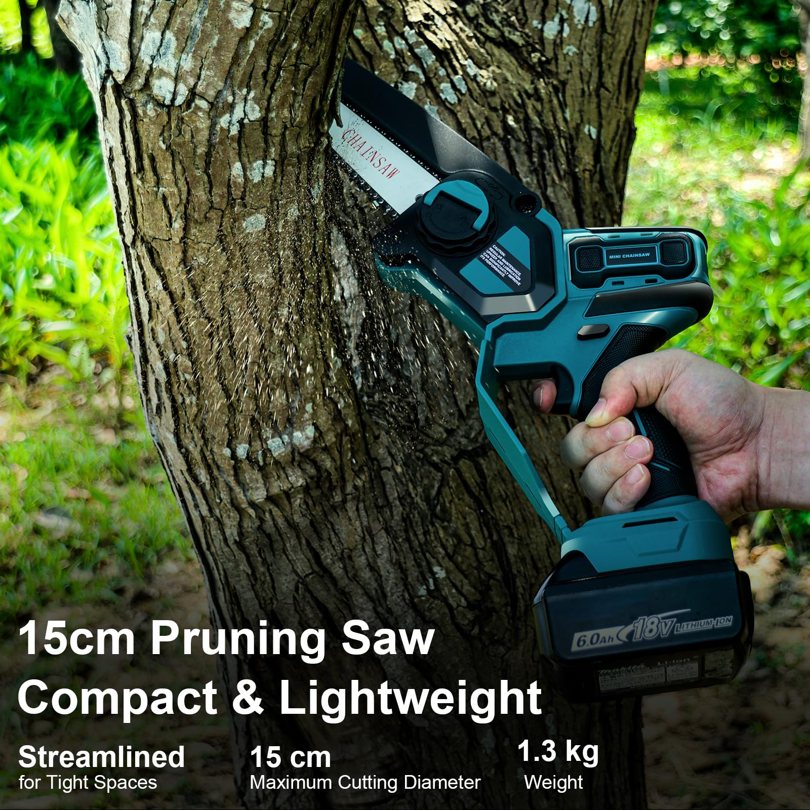 QUPERR Akku Astsäge 15cm Kompatibel mit Makita 18V Akku, Bürstenlose Mini Akku Kettensäge mit Automatischer Kettenschmierung zum Holzschnitt und für Gartenarbeit (ohne Akku und Kettenöl)