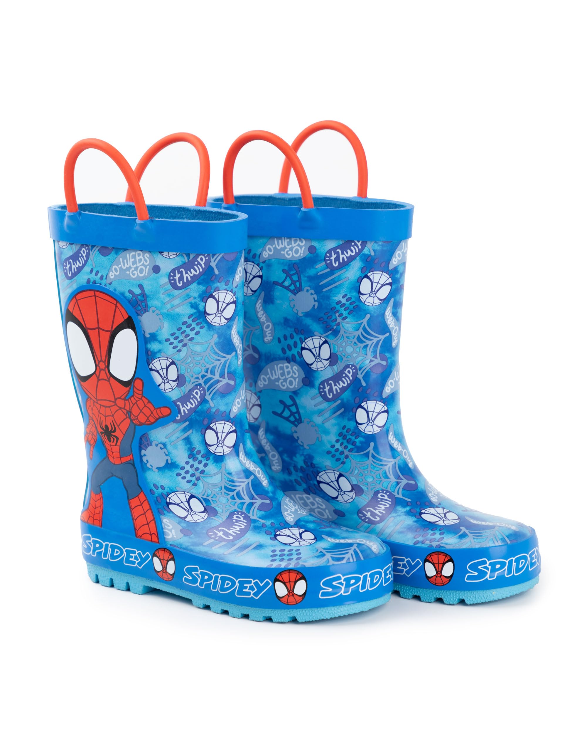 Marvel Bottes en caoutchouc Spiderman garçons | Bottes en caoutchouc pour enfants avec personnage Spiderman et impression Web en bleu et rouge | Bottes en caoutchouc