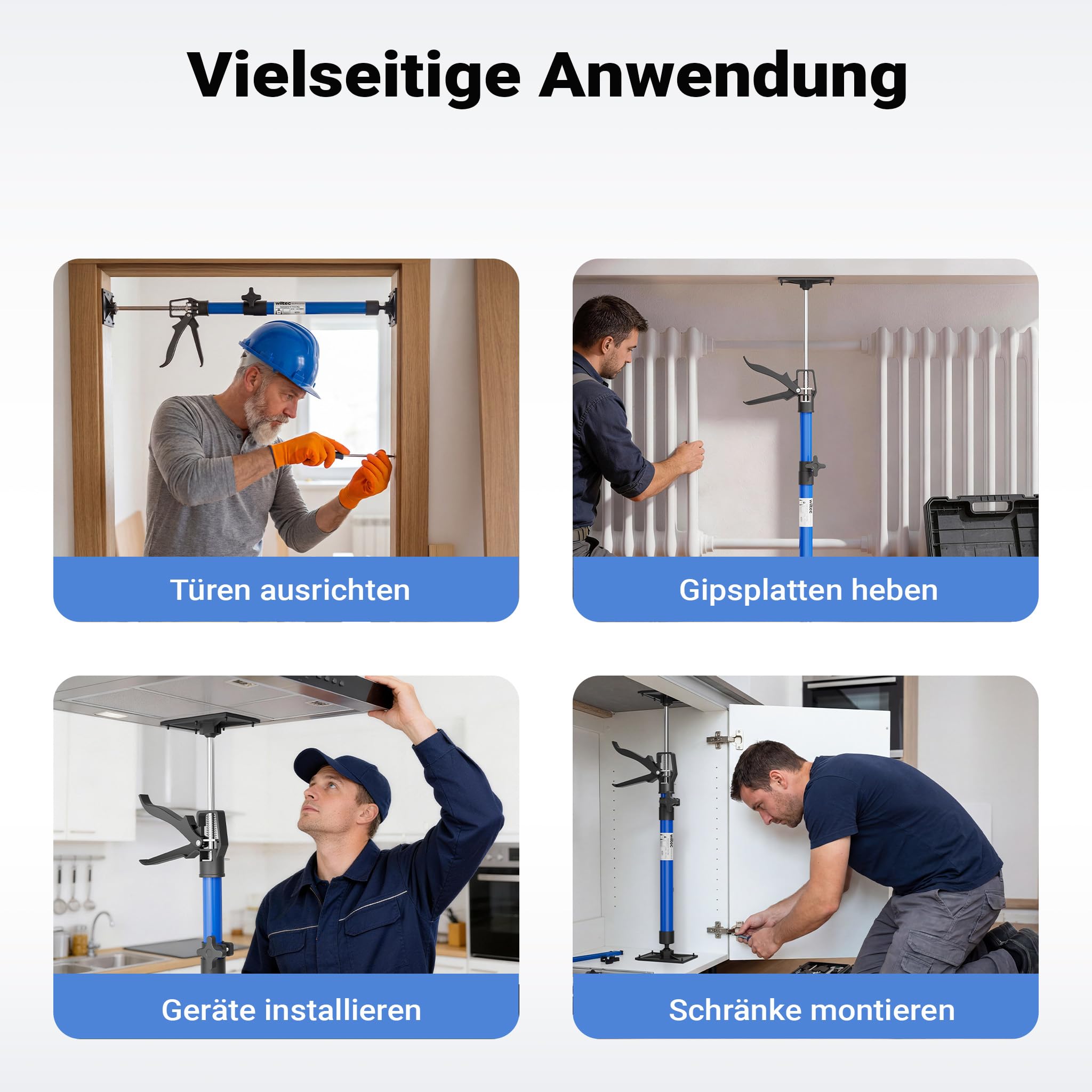 Wiltec Zargenspanner 3er Set, stufenlos 51-113,05 cm mit max. 30 kg Tragkraft, Türzargenspanner mit neigbaren Druckplatten, Montagestütze für Türrahmen, Türzargen