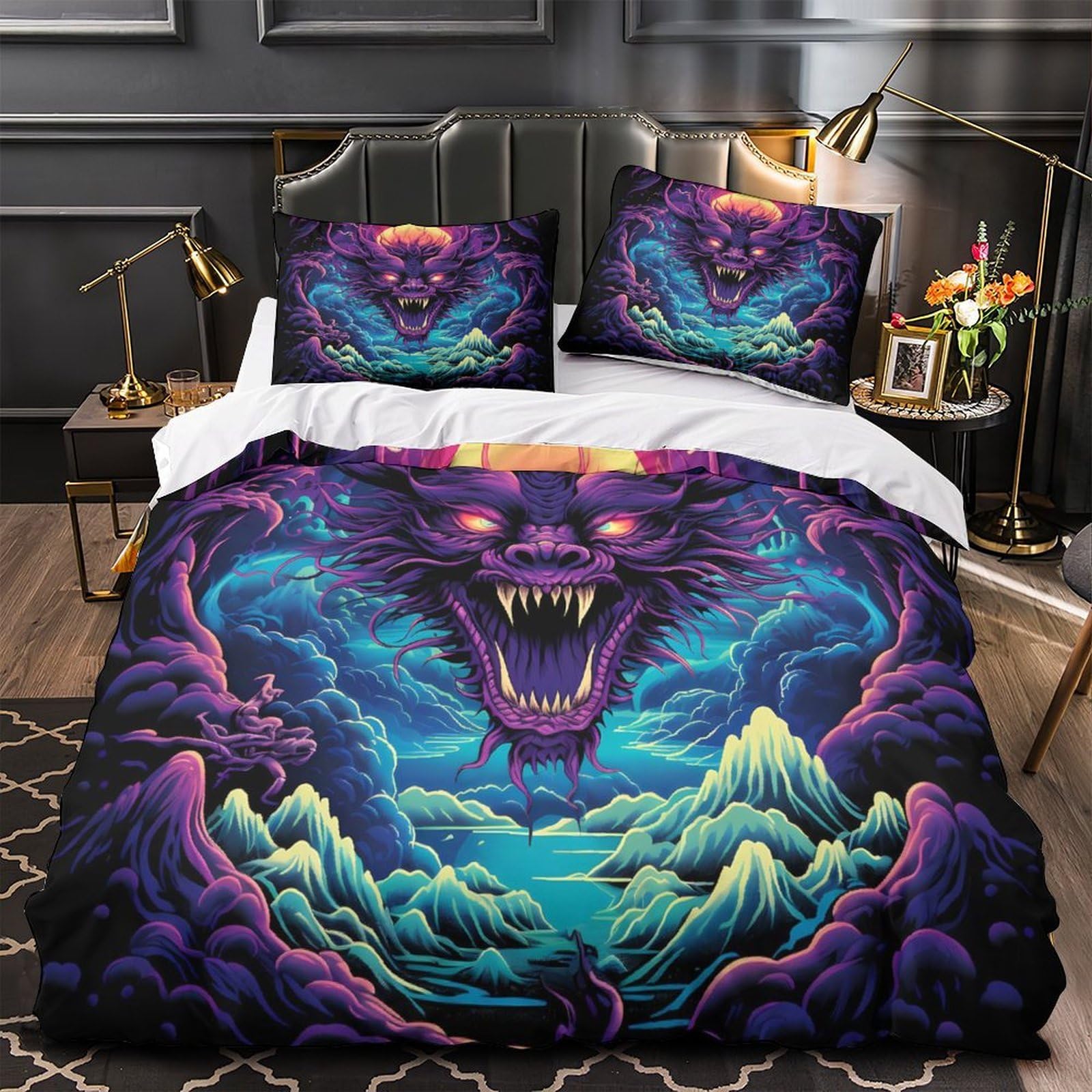 Housse de couette microfibre résistante hypoallergique lit king 3D