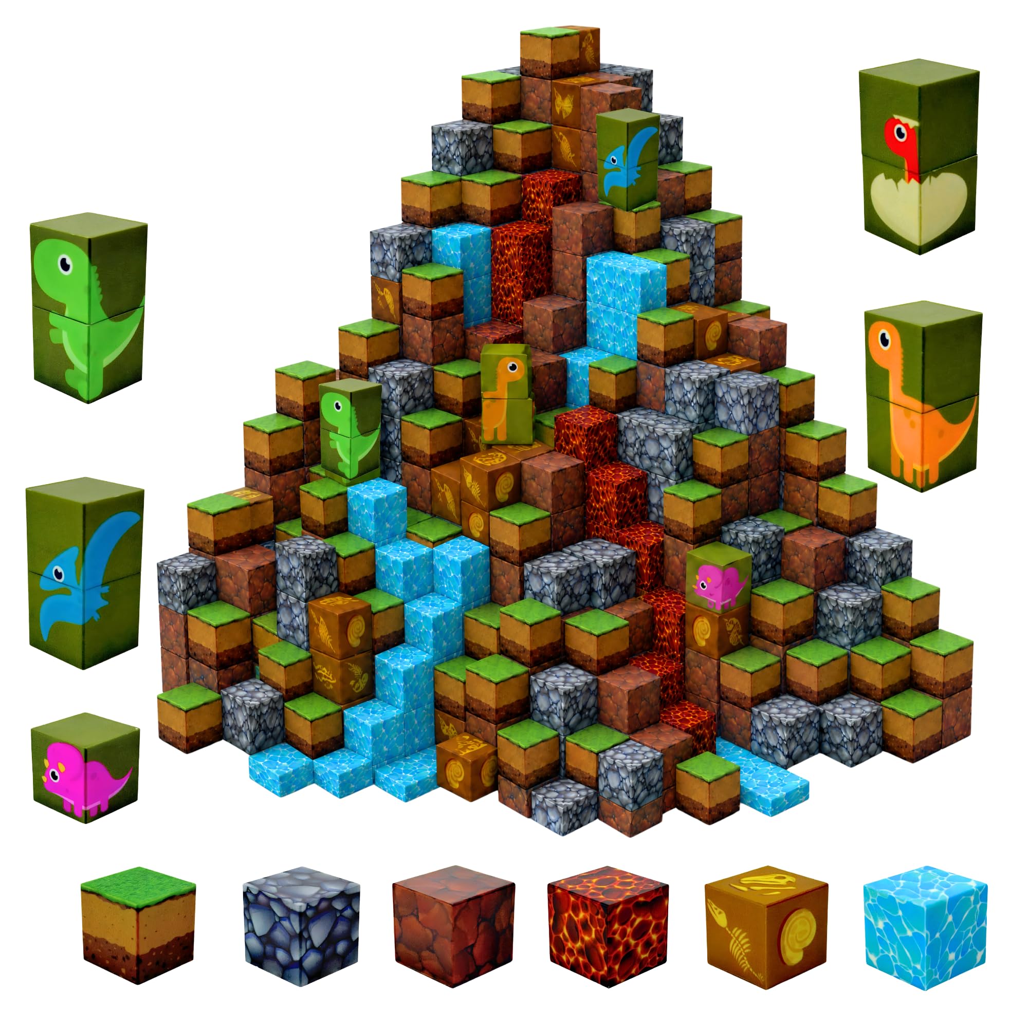 SUNNY AUNTIE - Magnet Blocks for Kids Ages 4-8, 200 PCS, Dinosaur
