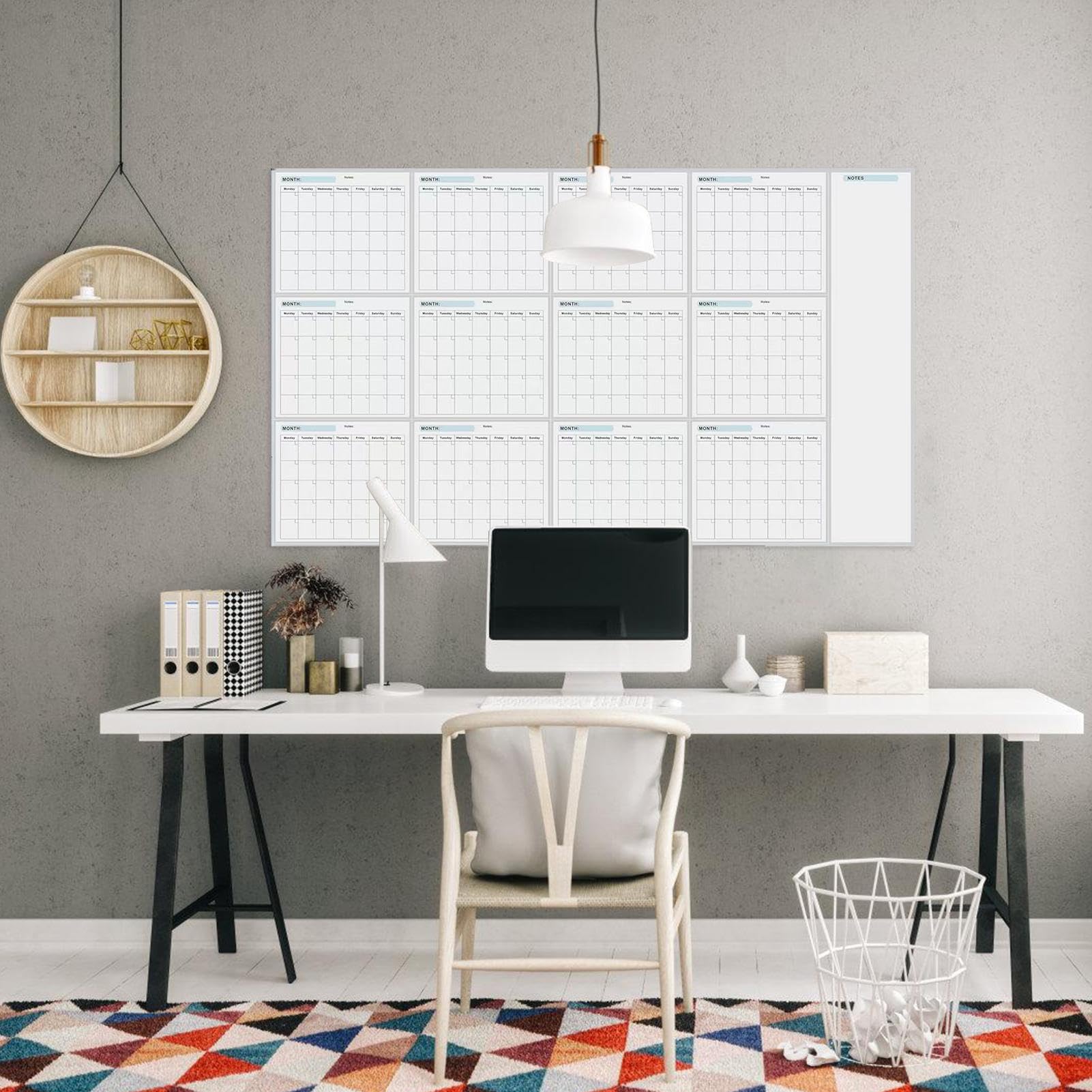 Calendario anual de pizarra blanca (150 x 8 5 cm, calendario anual para pizarra blanca borrable en, juego de planificador de pared, reutilizable