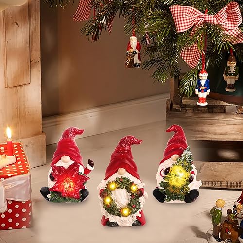 Miniatura 5 de hogardeck Decoraciones de Navidad para interiores, juego de 3, figuras de gnomo de tamaño grande de 8.5 pulgadas con corona de flores para