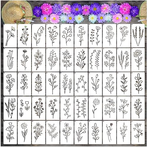 Plantillas de flores botánicas para manualidades, plantilla de pintura floral de flores silvestres pequeñas para pintar sobre tarjetas de madera,