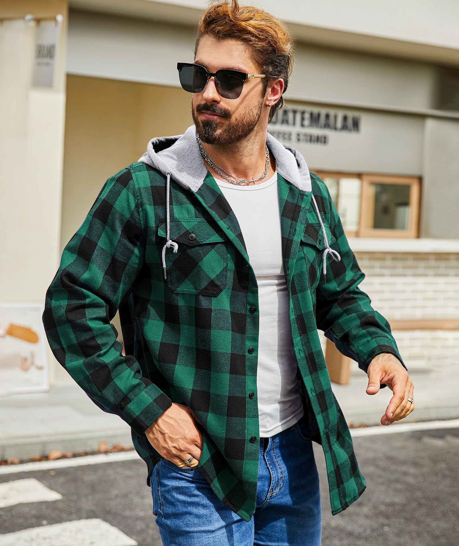 SwissWell Camicia Uomo Flanella Camicia a Quadri Manica Lunga Giubbotto Camicia con Cappuccio Casual Felpe M-3XL