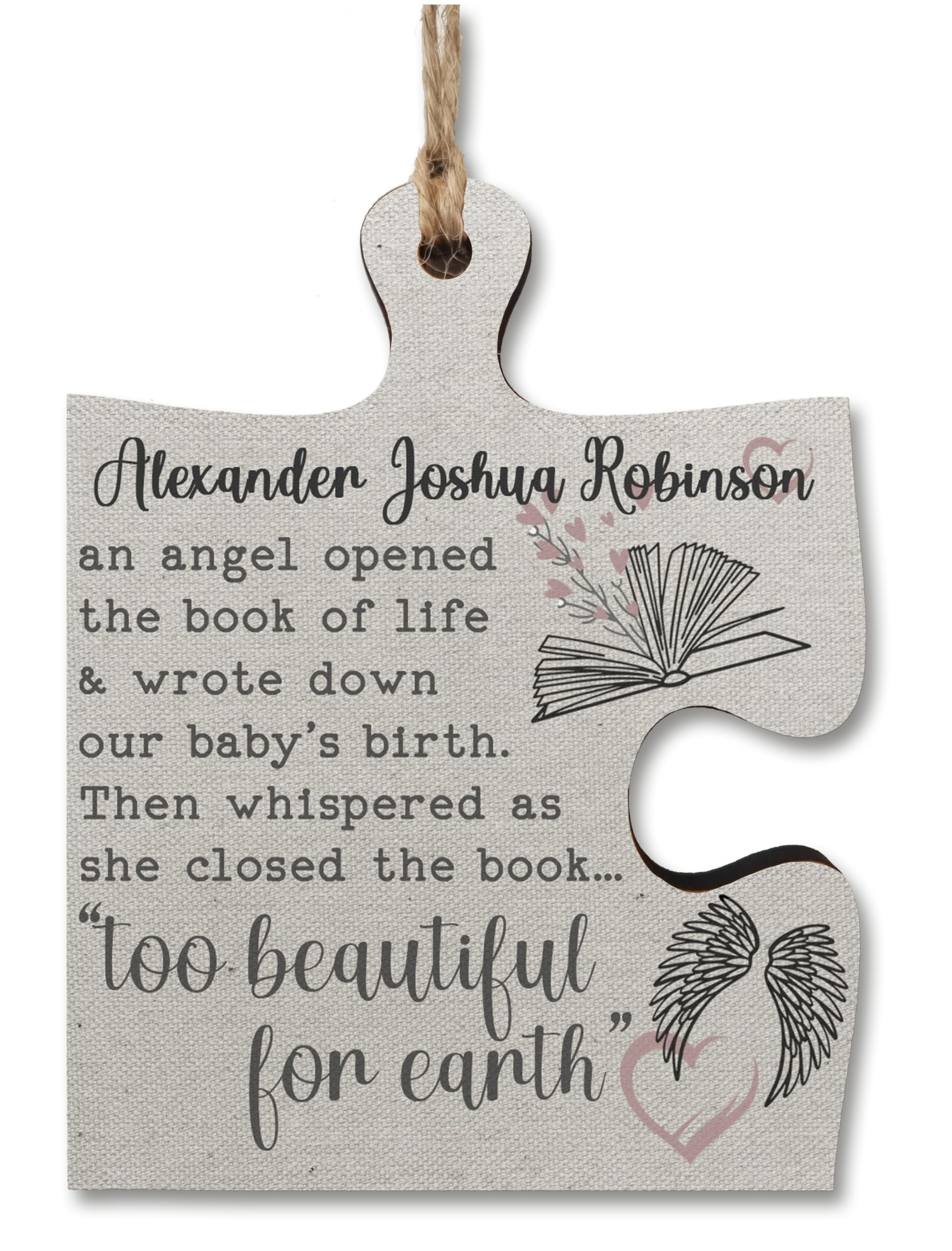 The Plum Penguin Personalised Hanging Jigsaw Puzzle Piece Too Beautiful for Earth Angel Baby Loss Remembrance Sign