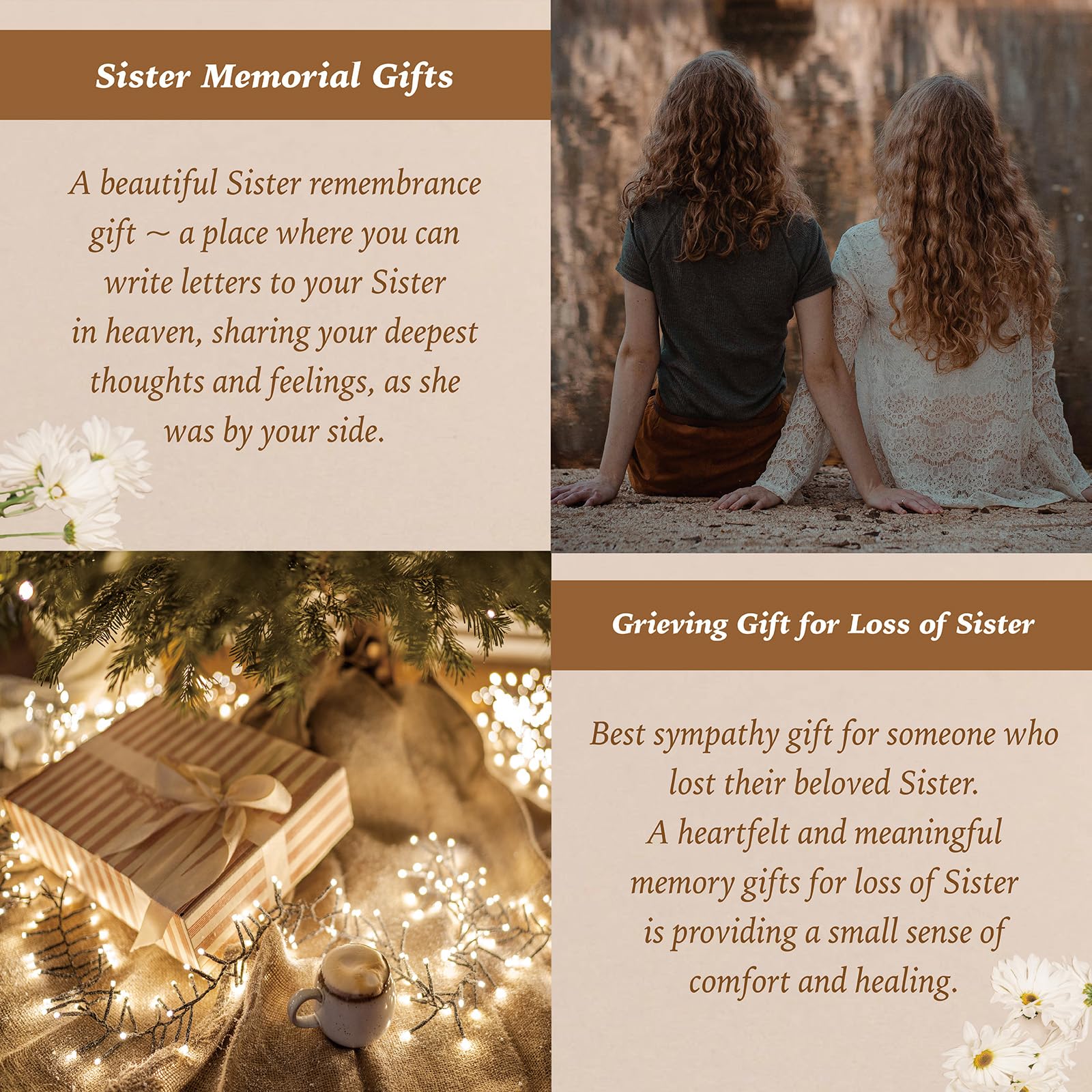 Prezenty pamiątkowe dla siostry, dziennik listów do mojej siostry w niebie, 200 stron, notatnik A5 w linie z okienkiem w okładce, 'In Loving Memory of Sister', współczucie, kondolencje, pamiątka