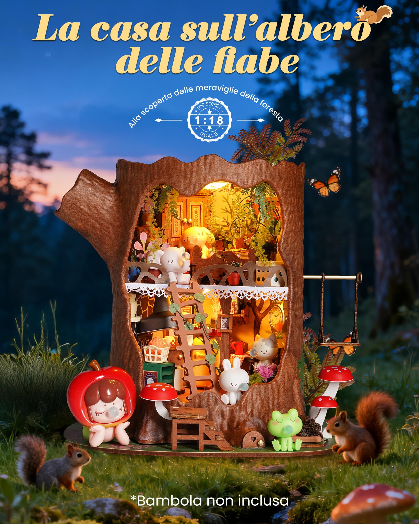 Rolife Miniature Casa sull'albero da favola, 275 pezzi Kit Casa in Miniatura DIY, Modellismo da Costruire Adulti Casa delle Bambole in Legno Puzzle 3D per Adolescenti Regalo calmante para decoración