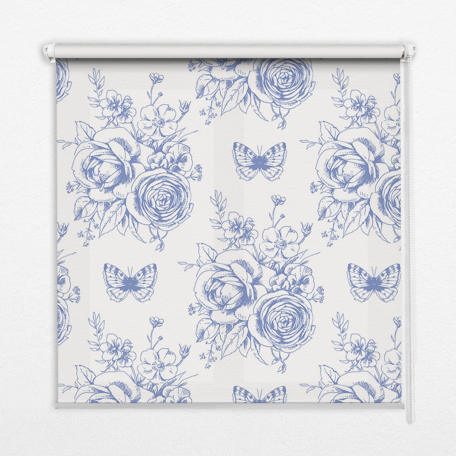Store enrouleur sans perçage 140x180cm intérieur fleurs bleues
