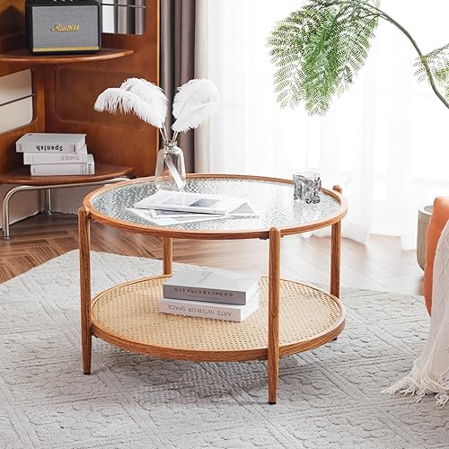 Miniatura 114 de VINGLI Mesa de centro de cristal, mesa de centro redonda de 30 pulgadas, mesas de centro negras para sala de estar, mesa auxiliar de vidrio Negro