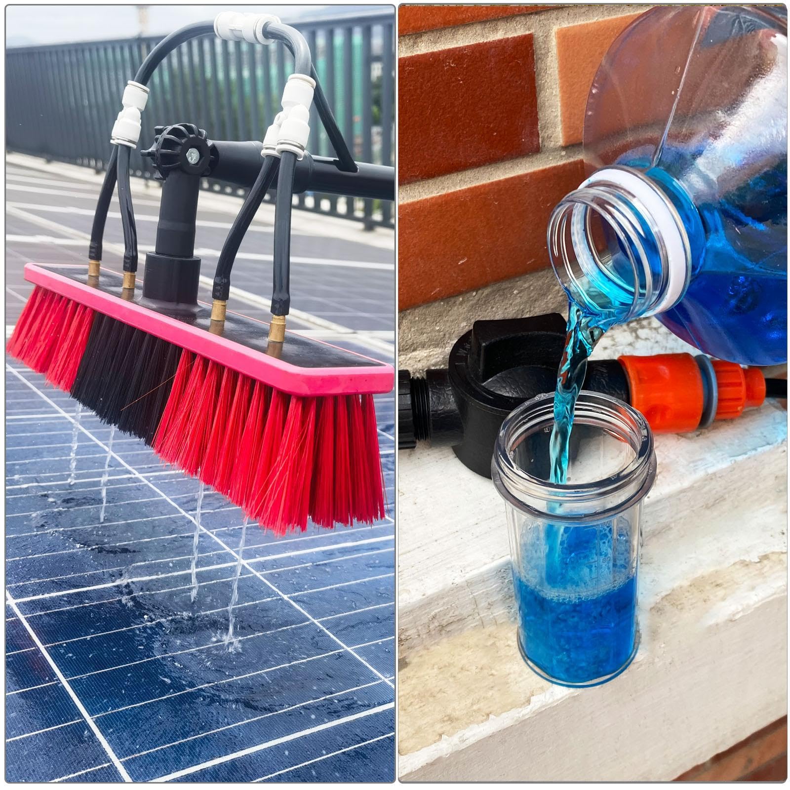 Teleskop-Fensterreinigungsset – 35 cm Langer, wasserführender Bürstenkopf mit Seifenspender, ausziehbare Stange für effiziente Solarpanel- und Fensterreinigung, für Haus