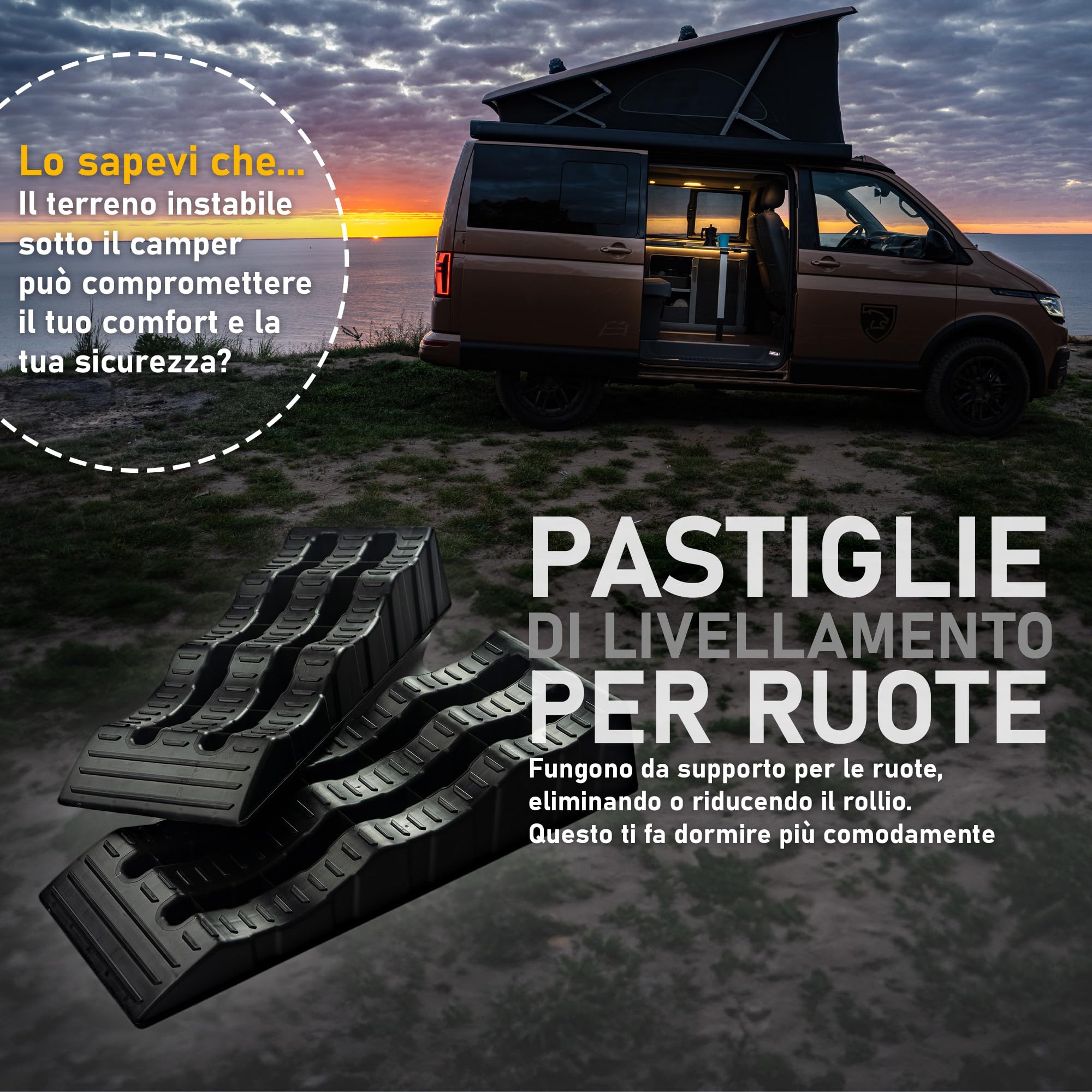 CHROMEMASTER | Rampe per Case Mobili, Camper, Roulotte; Cunei Livellatori Camper; 2 Pezzi in Dotazione | Rampe Livellatrici per Auto; Portata Fino a 4 Tonnellate; Robusto Materiale Plastico
