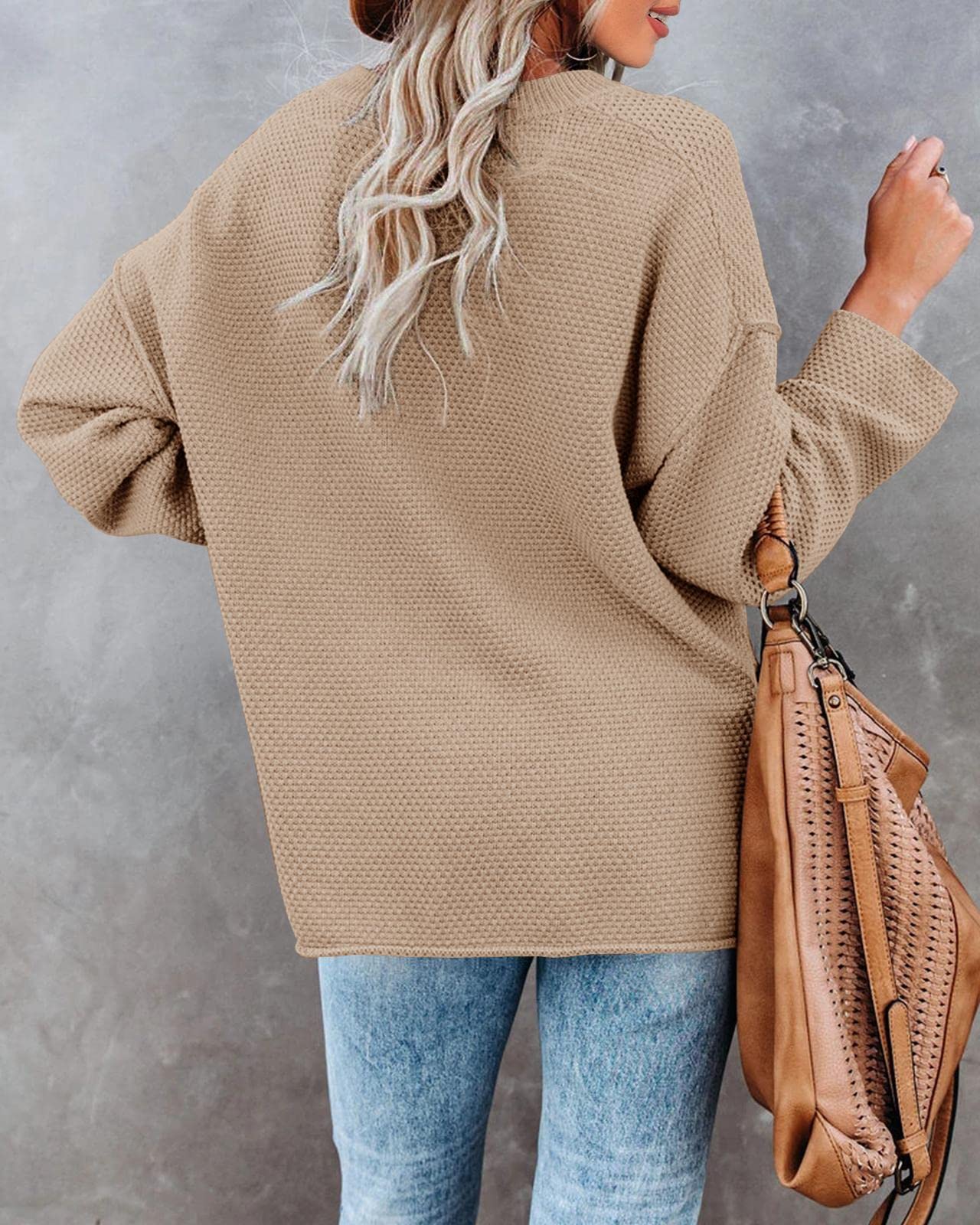 Saodimallsu Women's Oversized Sweaters Batwing Long Sleeve Loose V Neck Button Henley Tops Pullover Knit Jumper