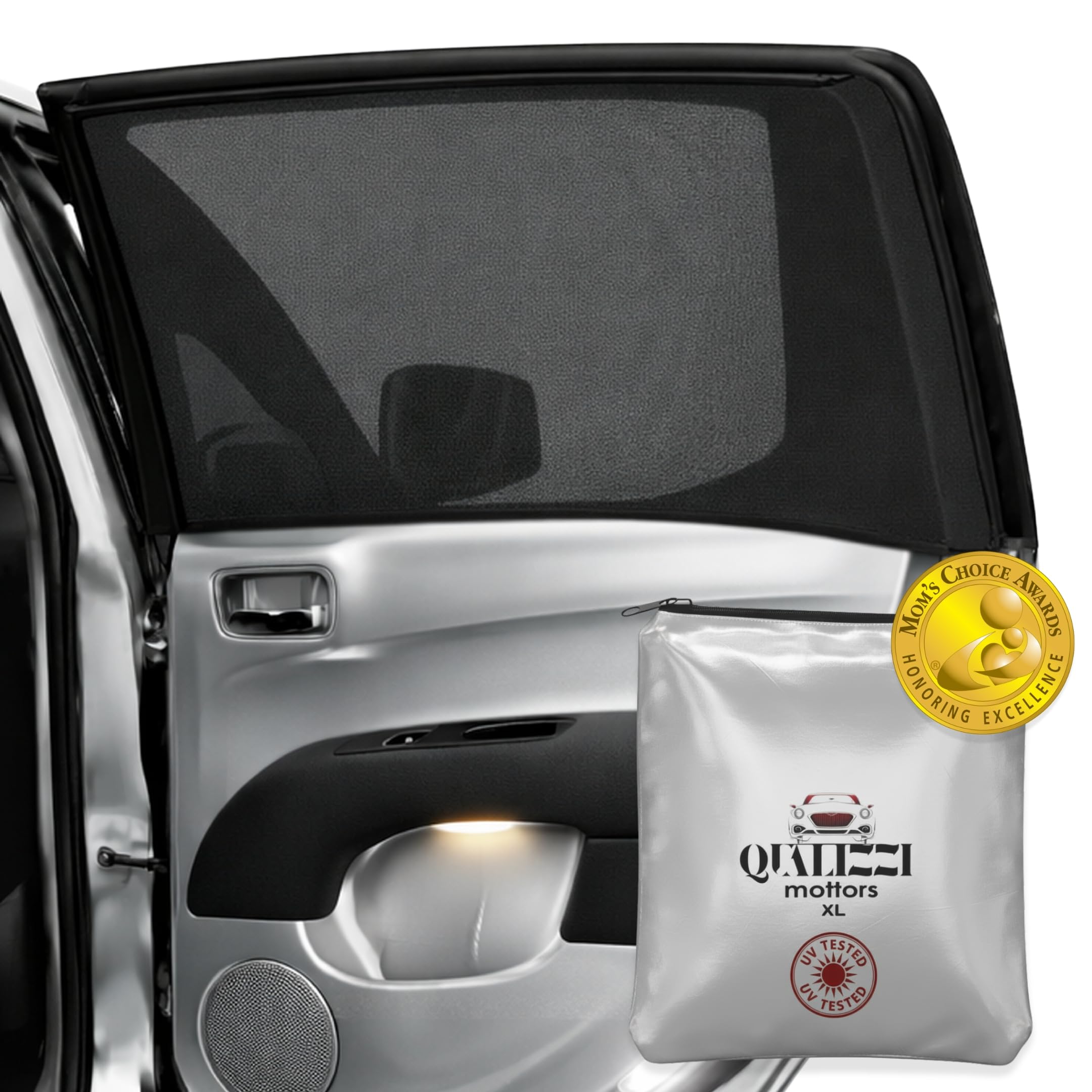 XL/Car Window Shades for SUVs (9 Sizes) - Breathable Stretchy Mesh Screens for Baby, Sun, Heat, Bug & Privacy Protection, Ideal for Camping Adventures, 2-Pack by Qualizzi