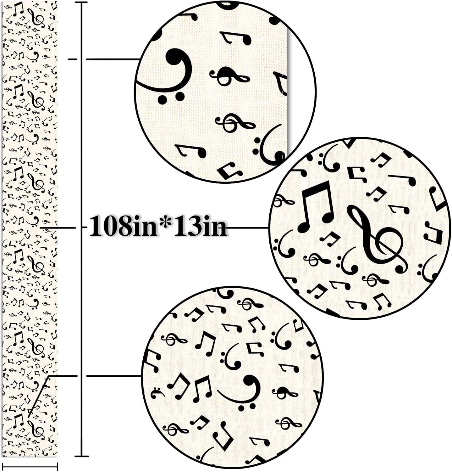 Nepnuser Linen Musical Notes Table Runner Music Event Birthday Party Wedding Decoration Farmhouse Home Dining Room Kitchen Table Decor (13" x 108")