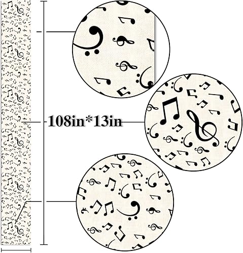 Miniatura 10 de Nepnuser Camino de mesa de lino con notas musicales para eventos musicales, fiestas de cumpleaños, bodas, decoración de casa rural, comedor, cocina,