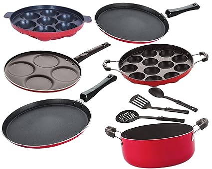 Nirlon Aluminium Non-Stick Stain Resistance Non-Induction Cookware Set-9 Pieces [FT13_FT11_AP(7)_AP(12)_Cass20_UP4_3SPN]