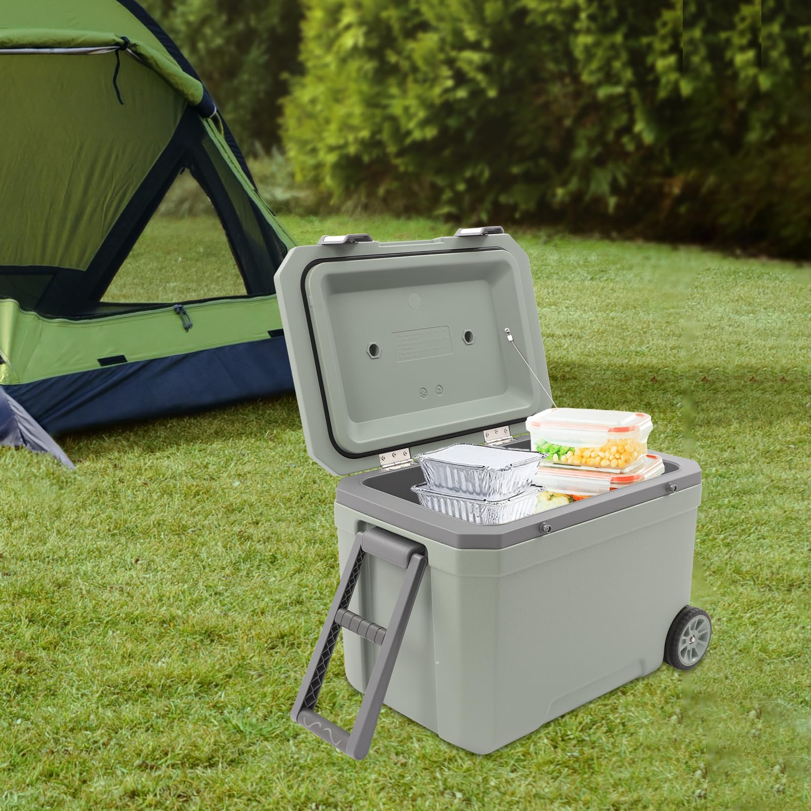45L nevera grande con ruedas portátil Pasivo Nevera sin electricidad | Carro refrigerador con orificio de drenaje y asas, caja térmica retro para pesca, camping, picnic