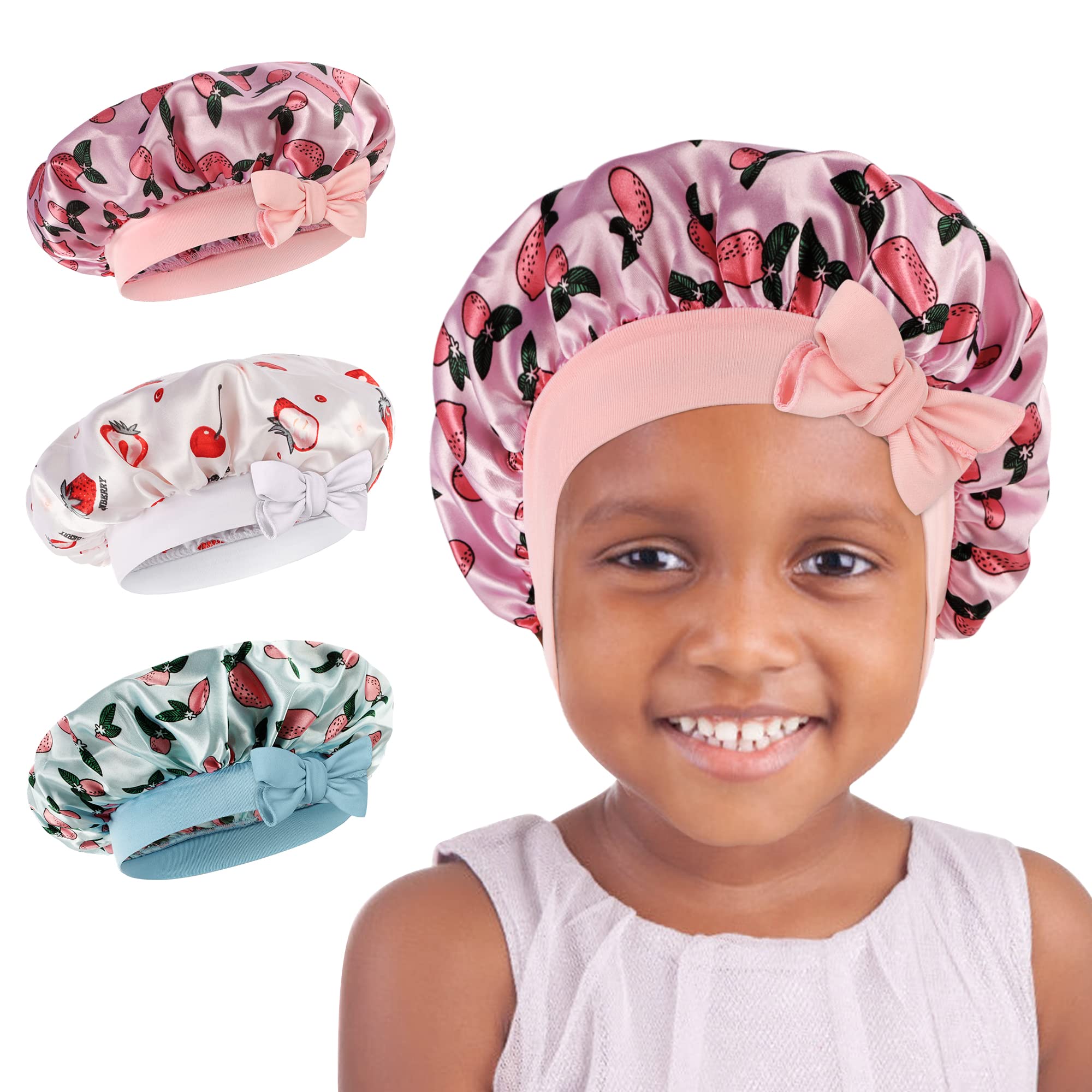 WEIPAOKids Satin Bonnet - 3 Packs Baby Bonnet for Curly Hair Silk Sleep Cap with Adjustable Elasticated Soft Band for Child Toddler Baby