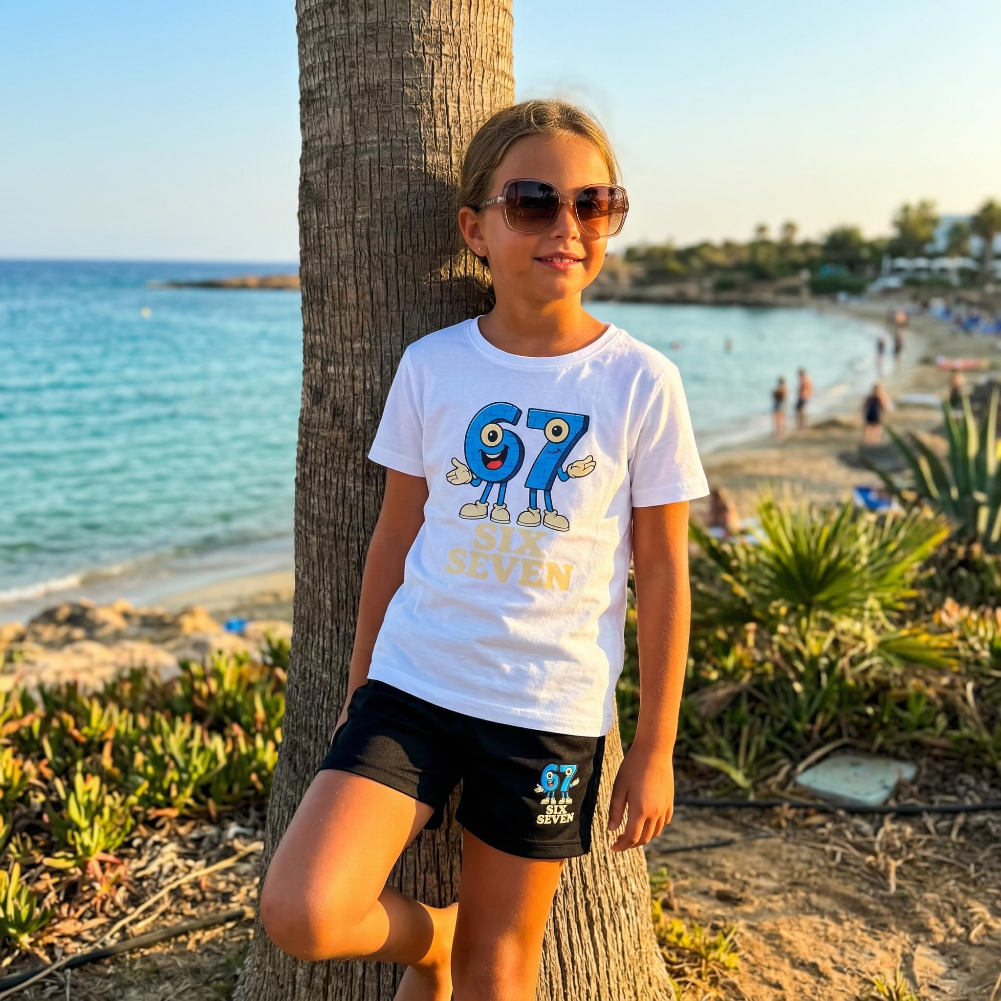 Juego de ropa infantil para niños y niñas (niños y niñas) – Traje divertido inspirado en el meme "67/Seven": camiseta + pantalones cortos, conjunto de verano cómodo — view 4