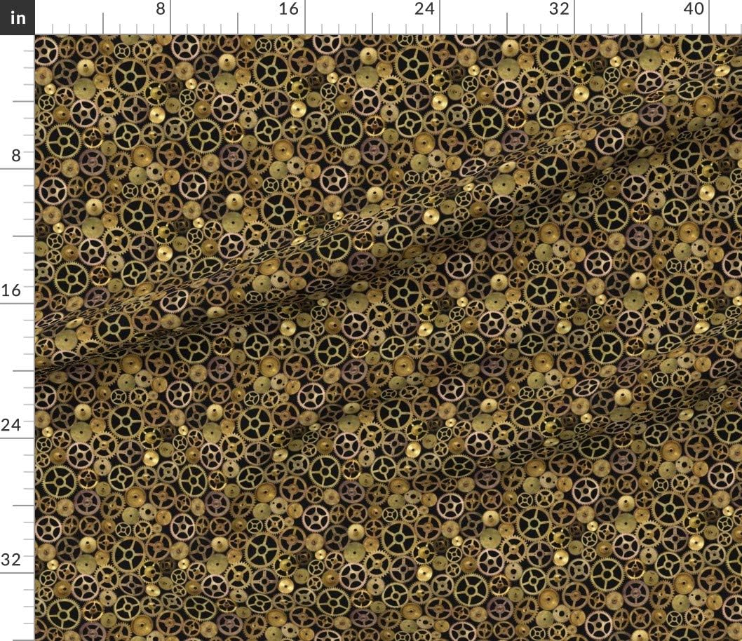 Spoonflower Fabric - Steampunk Gears Black Steam Punk Brass Printed on Cotton Poplin Fabric by The Yard - Sewing Shirting Quilting Dresses Apparel Crafts