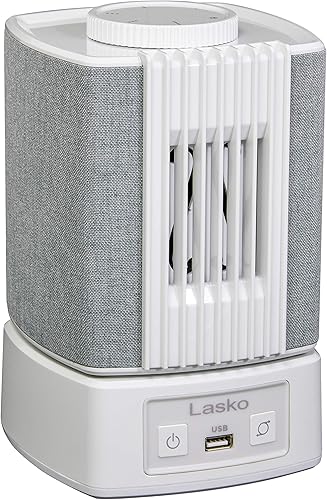 Lasko SB101 SlumberBreeze - Ventilador de mesa pequeño 2 en 1 y máquina de ruido blanco para un mejor sueño en el dormitorio y enfoque en la oficina