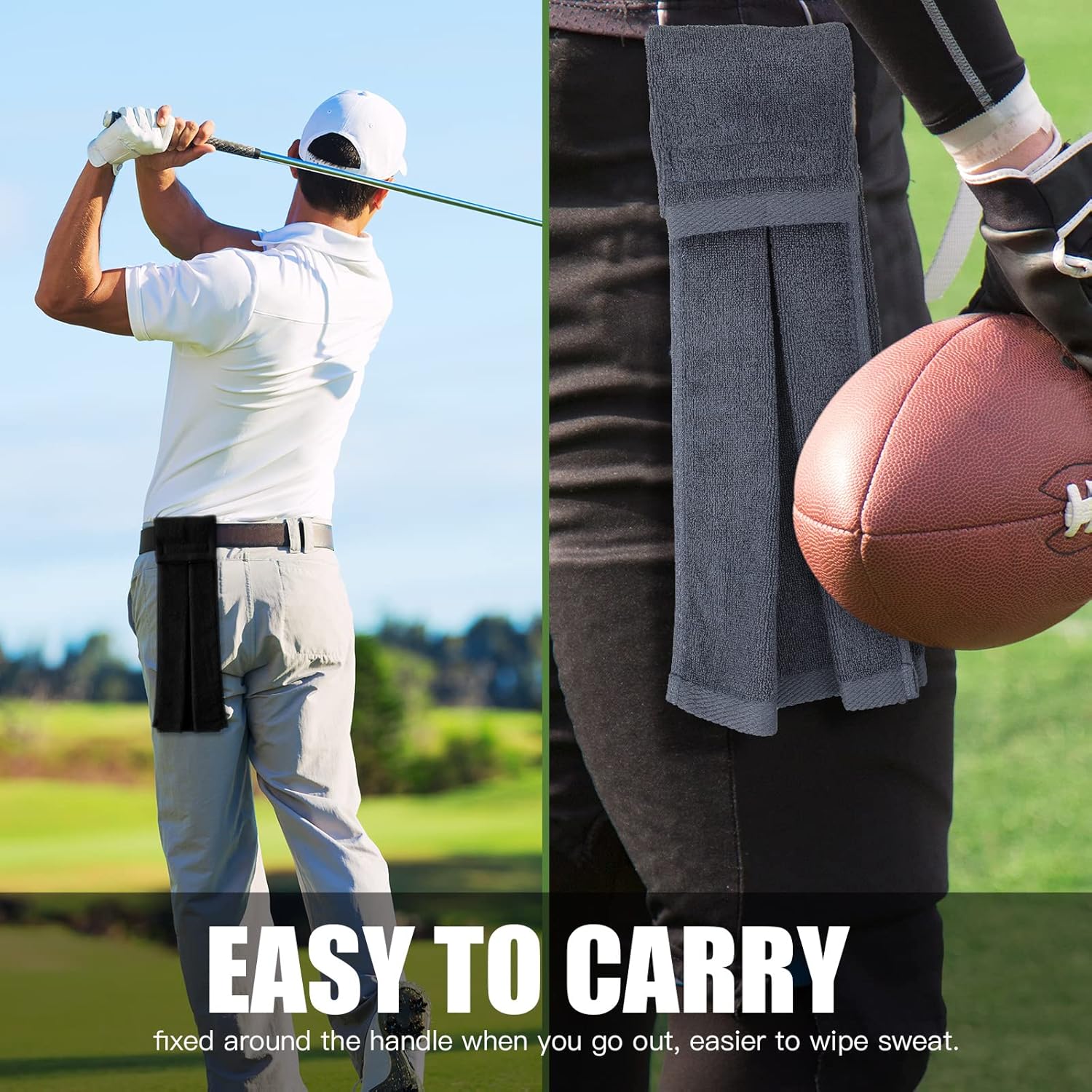 Moukeren 6 Pcs Football Towel Cotton Quarterback Football Field Hand Towel with Hook and Loop Fastener for Sports Football Golf Gym Accessories(Black, White, Gray) - Image 4