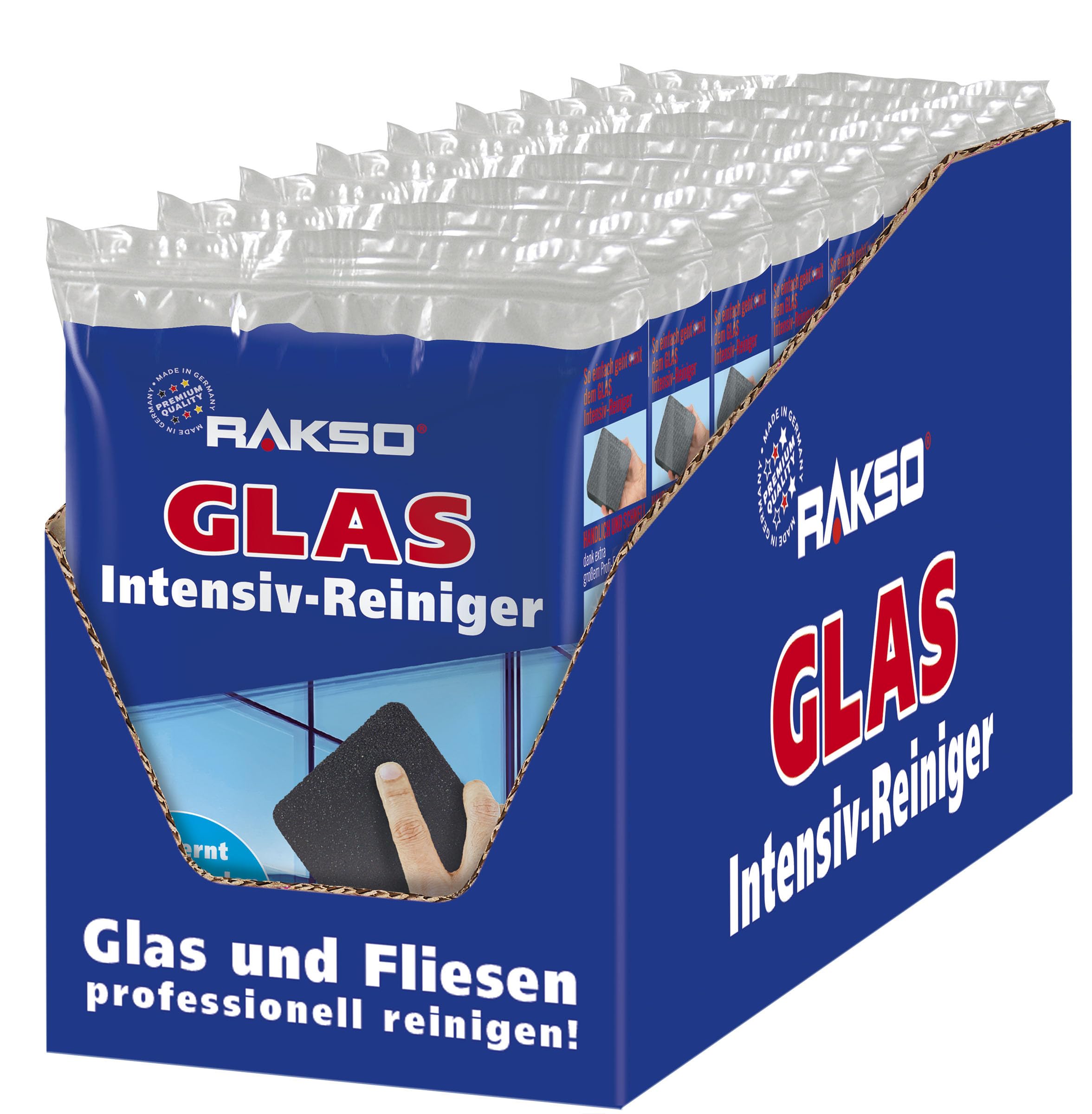 RAKSO Glas-Intensivreiniger - 9 Scheibenreiniger, 9x1 Stk. aus Edelstahlwolle, kratzfrei, Glasreiniger & Fliesenreiniger für Wand/Boden-Reiniger