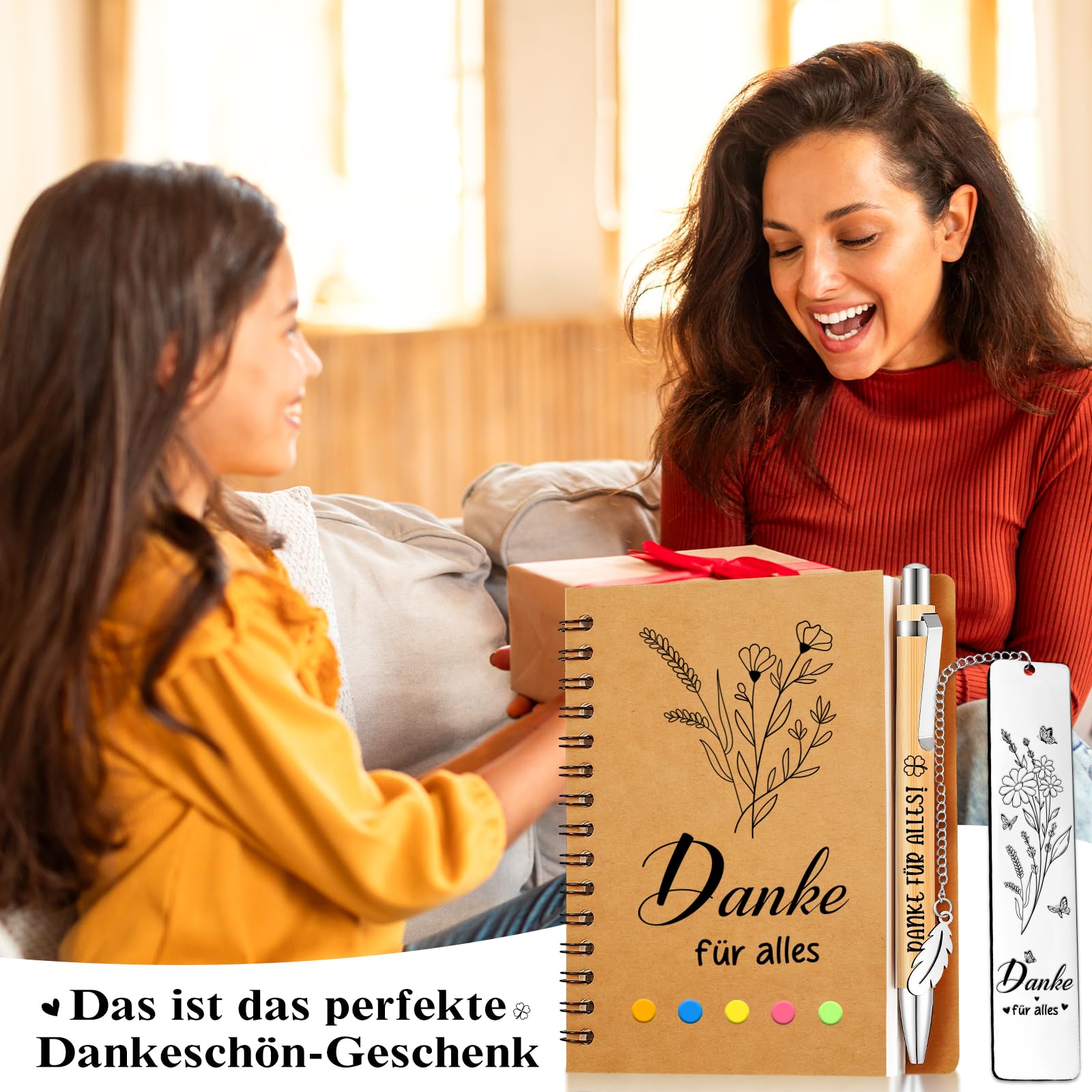 TUZELIYA Dankeschön Geschenke Klein, 8 PCS Danke Geschenk Notizbuch Set - Danke für alles - Dankeschön Geschenk für Lehrer, Arzt, Kollege, Kollegin, Frauen und Männer