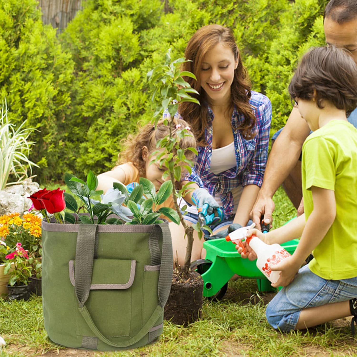 Multifunction Garden Tools Bucket Bag with Pockets Bucket Tool Organizer Canvas Bucket Gardening Organizer Tote Garden Harvest Bucket Bag Vegetables Picking Bag