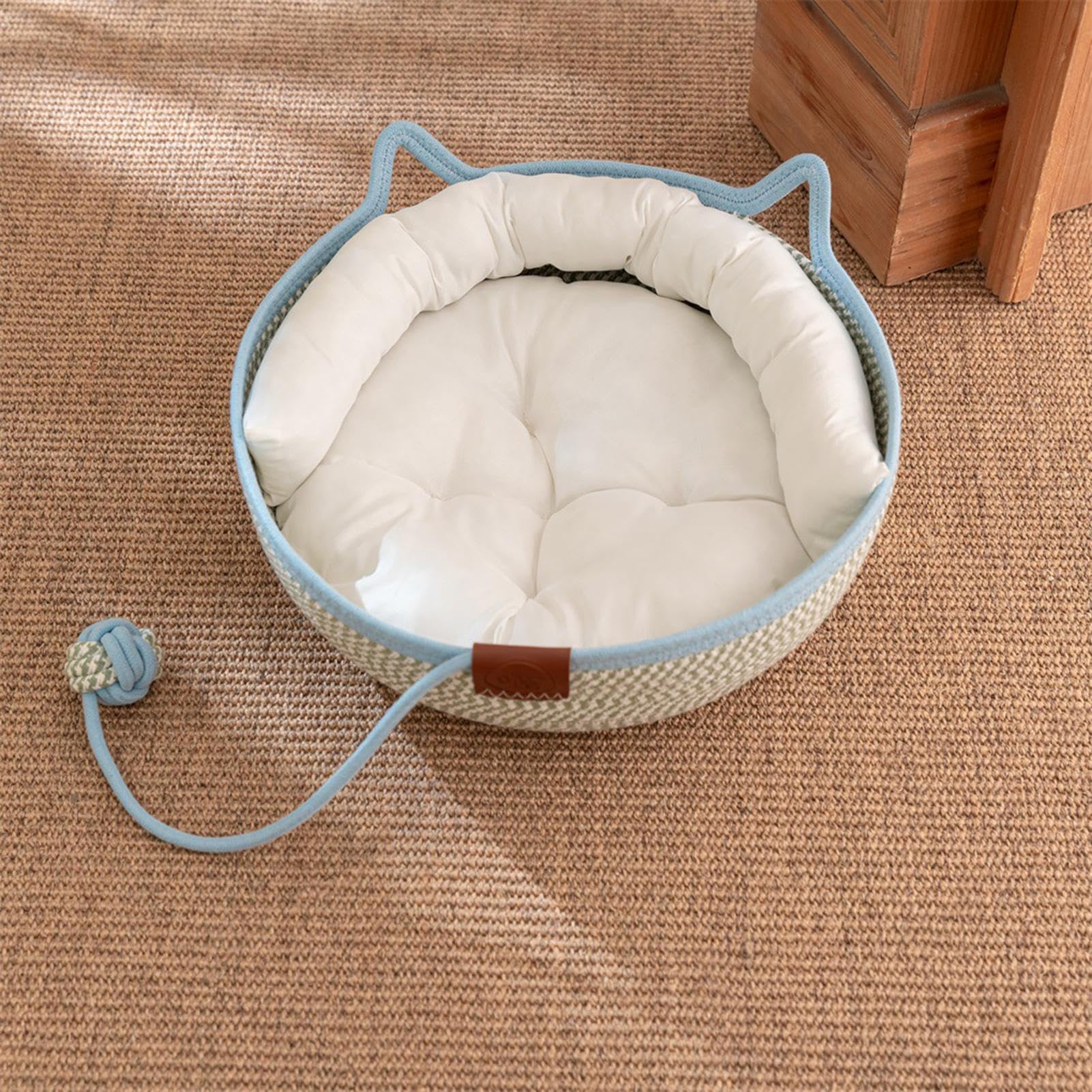 Bett für Katzen Handgewebter Korb aus Baumwollseil mit Spielzeugschwanz
