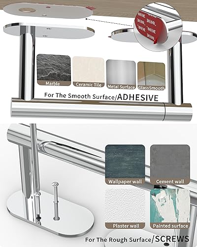 Miniatura 7 de WZKALY Soporte de papel higiénico cromado autoadhesivo o montado en la pared, acero inoxidable SUS304 resistente al óxido, soporte para rollo de