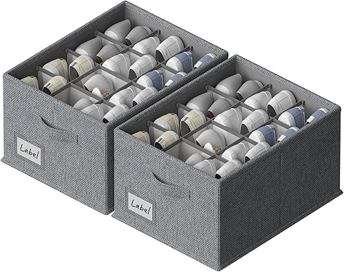 Miniatura 11 de Paquete de 2 organizadores de zapatos para armario, se adapta a hasta 24 pares, contenedores de almacenamiento de zapatos de tela, contenedores de