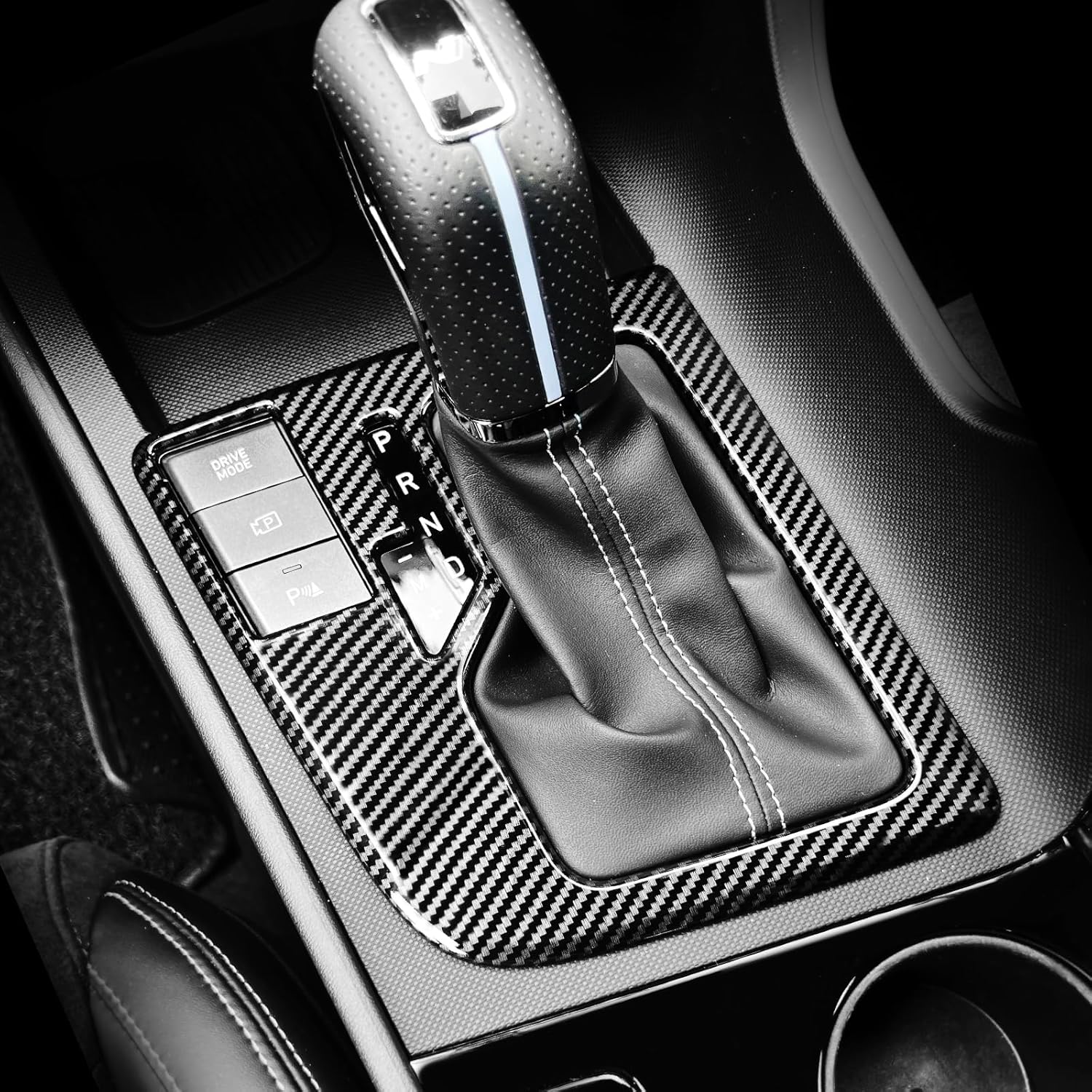 Carbon Fiber Style ABS Central Gear Shift Panel Cover Center Control Cover Trim Car Interior Parts Compatible with Hyundai Elantra N Line 2021-2025 Elantra N 2022-2023 Accessories