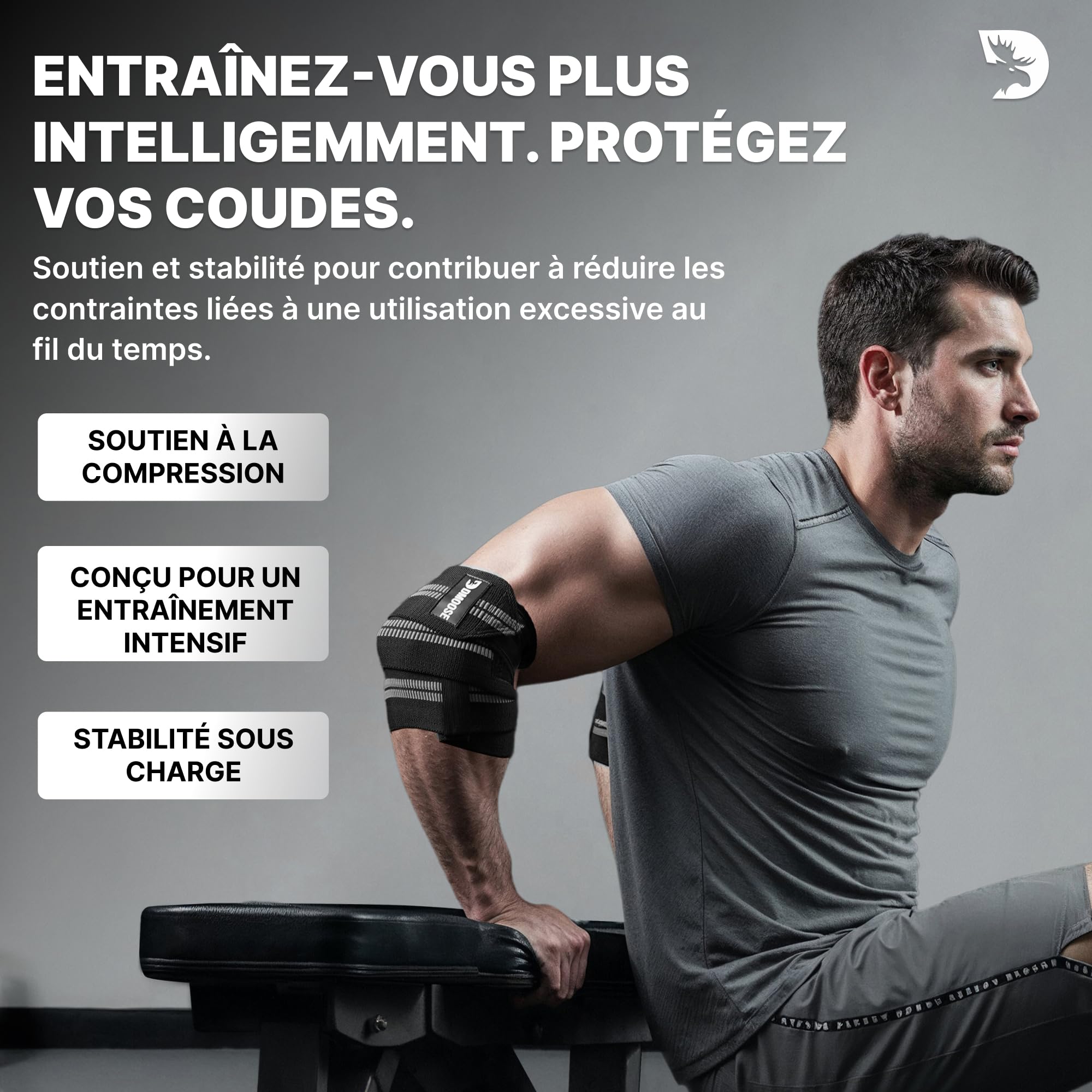 DMoose Fitness Paire de coudières réglables pour haltérophilie - 101,6 cm - Pour soutien articulaire, soulagement de la douleur et de la tendinite - Pour l'haltérophilie, le développé couché et les