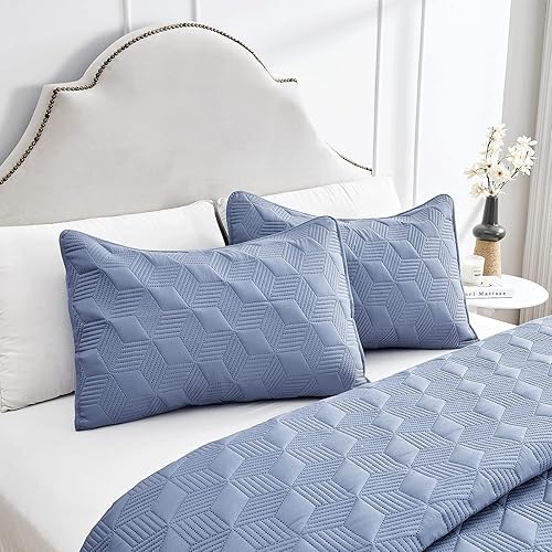 Miniatura 4 de beeweed Juego de edredón de 3 piezas tamaño King, colcha ligera de microfibra con patrón de diamante para todas las estaciones, juego de colcha