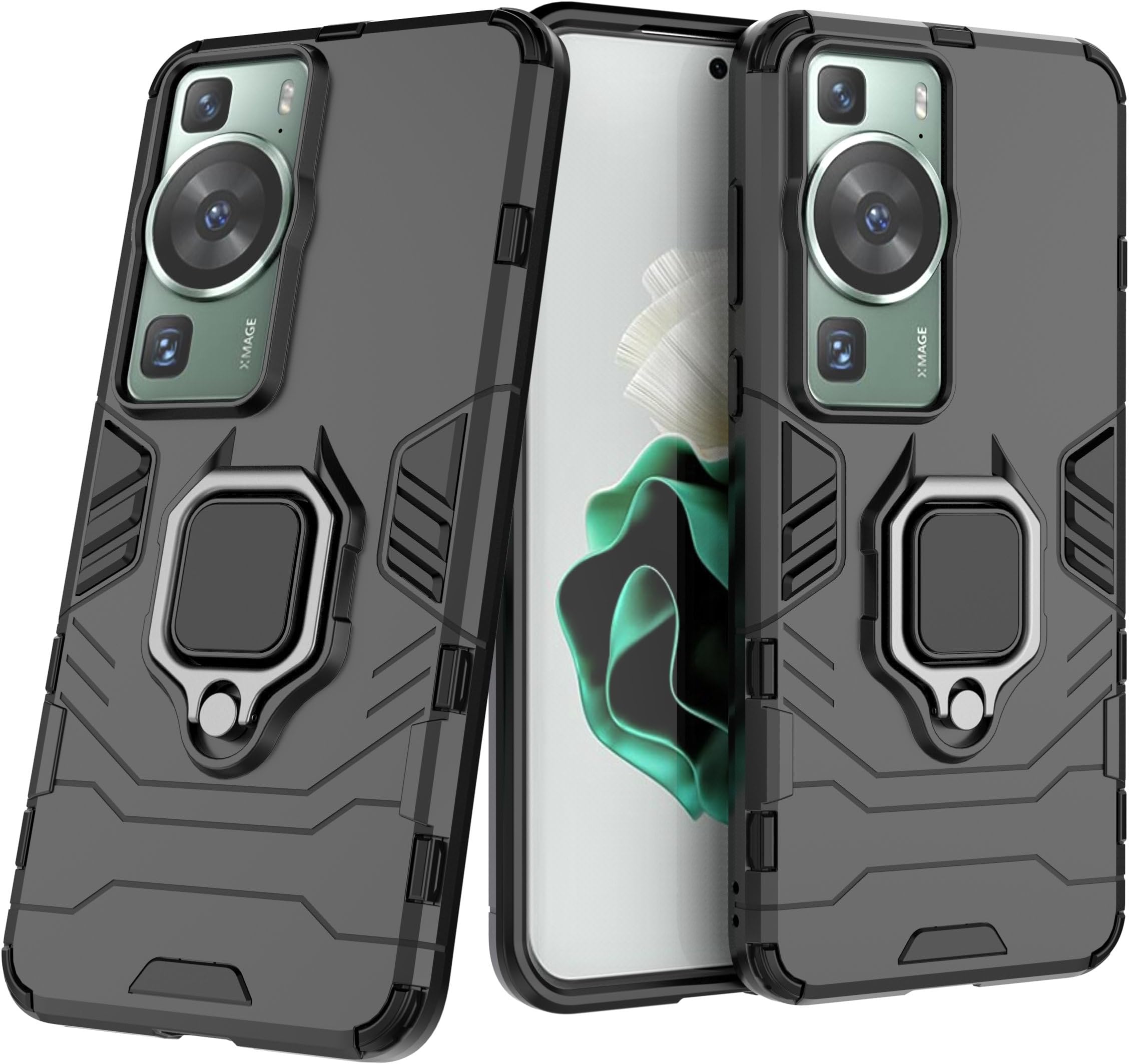Case for Huawei P60 / Huawei P60 Pro,Hybrid Heavy Duty Protection Shockproof Defender Kickstand Armor Case Cover,Black