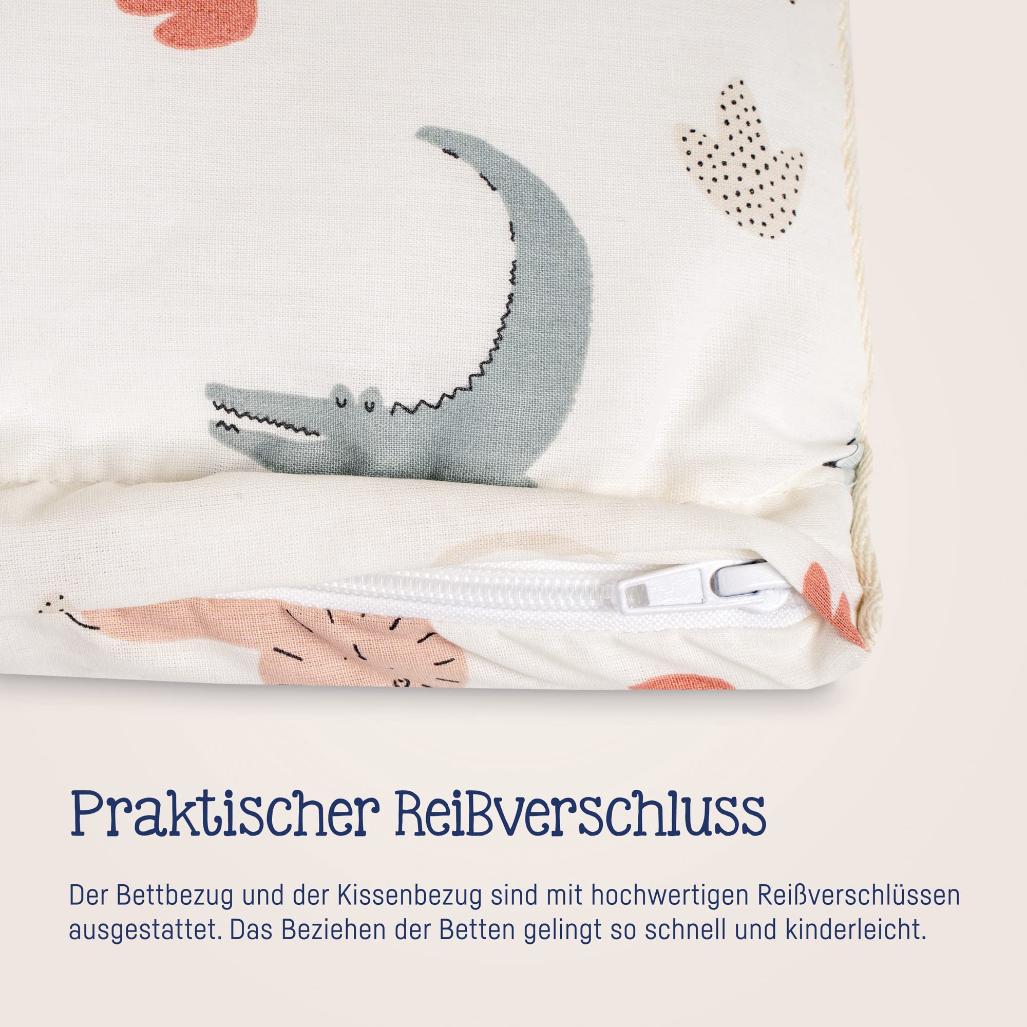 Julius Zöllner Ropa de Cama Infantil de 100% algodón orgánico 100 x 135 + 40 x 60 cm, Juego de 2 Piezas de Funda nórdica y Funda de Almohada con Cremallera, Standard 100 by Oeko-Tex, Wild Friends