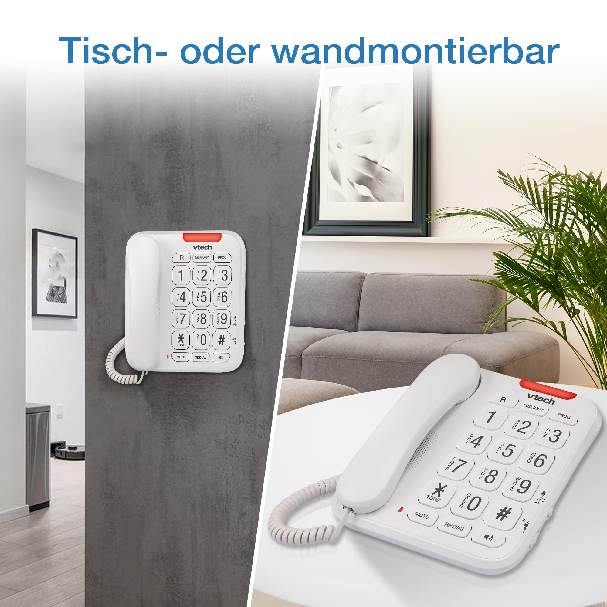 VTech CL1100 Téléphone Filaire Larges Touches pour Les séniors Con Cable Con dígitos parlantes y botón Grande, indicador Visual de Timbre, marcación rápida, altavoz