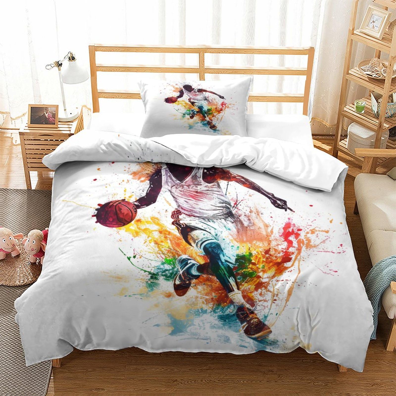 Hlxzmcvbt Style-10 Basketball 3D Printed Duvet Cover Set Microfiber Bedding Pillowcasefor Setsoft Zipper Quilt Children Teens Single（135X200cm）