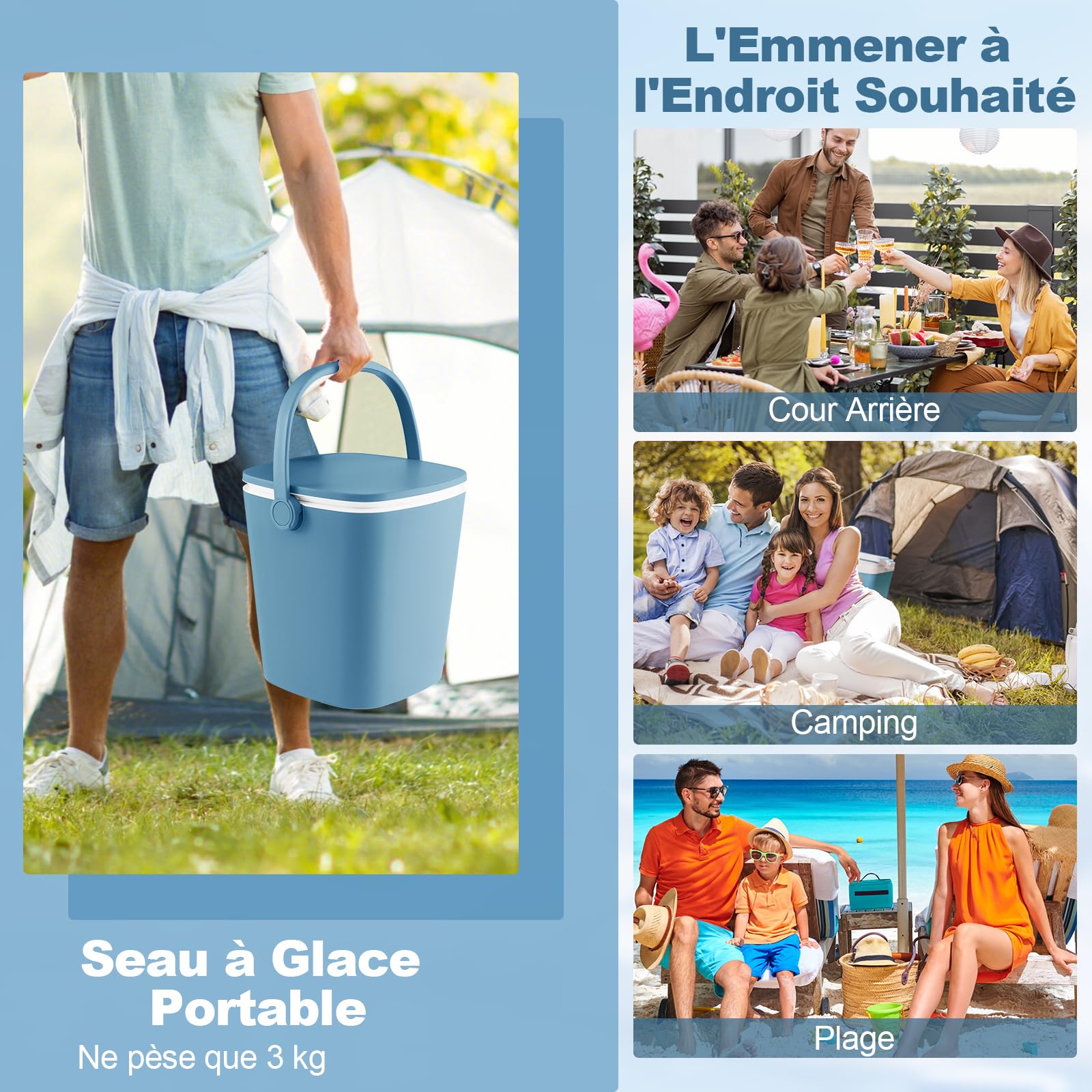 GOPLUS 3 en 1 Table Glacière Extérieur 15 L, Table d'Appoint Patio avec Couvercle Rétractable, Ouvre-Bouteille et Pince Glace, Bac Rangment 6H Froid pour Jardin,Charge 75KG,35 x 34 x 37/58 cm(Bleu)