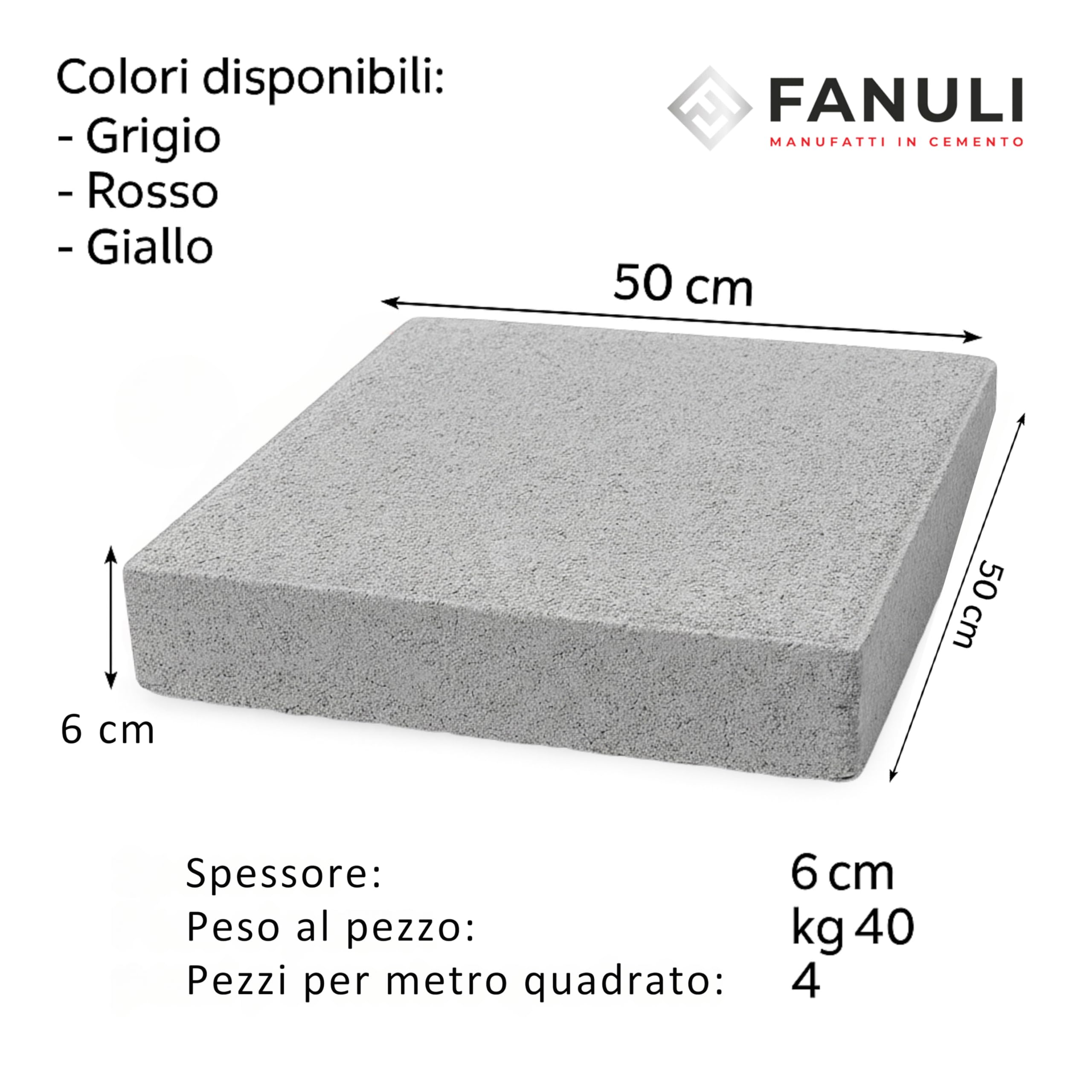 Fanuli Manufatti Set 4 Basi Ombrellone in Cemento 50x50 – Mattoni Pesanti Grigi 40 kg Cadauno – Totale 160 kg – Zavorra Ombrelloni E Gazebo – Made in Italy (4, Pesante Grigio)
