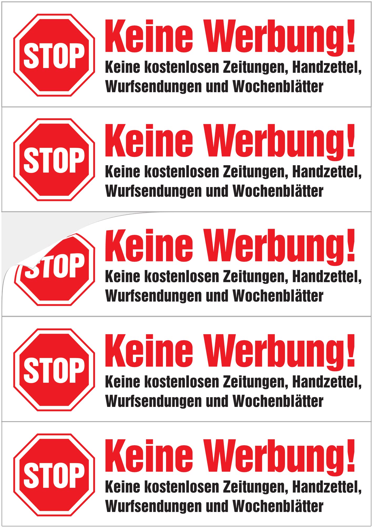 immi 5St. Keine Werbung Aufkleber in fetter roter Schrift, matt, wetterfest