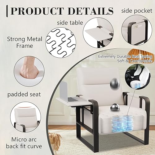 Miniatura 6 de Silla Tapizada de Sala de Estar con Reposabrazos, Silla de Acento de Metal de Cuero Sintético de Mediados de Siglo, Sofá de Recepción Silla de