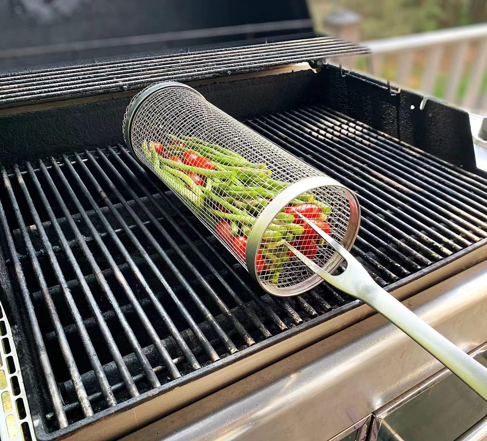 Bbq Rolling Grill Basket Grill Basket Rolling Set Two BBQ