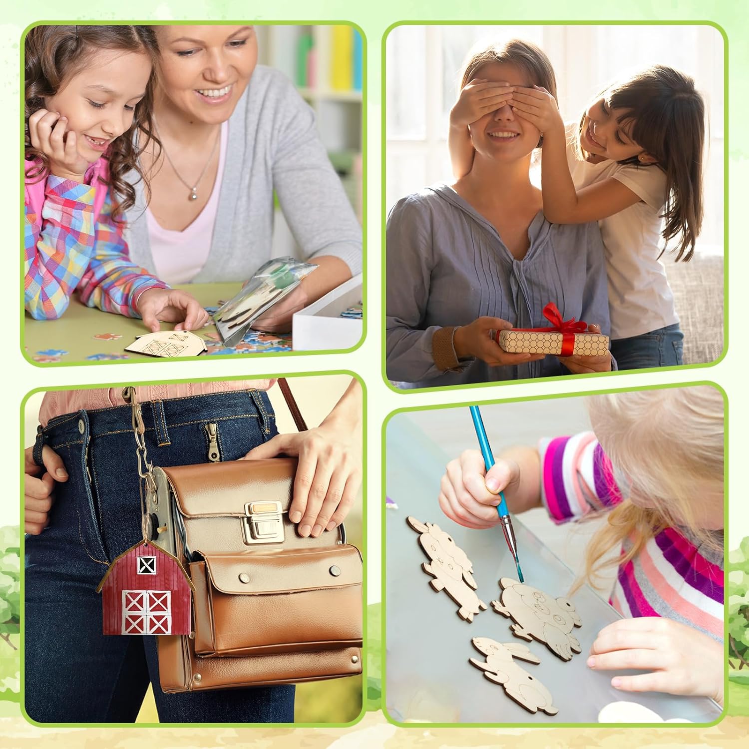 Saypacck 24 Pcs Farm Party Favors Farm Animal Wooden Painting Craft Kits Farmer Animal Birthday Party Supplies with Organza Bag for Birthday Favors Goodie Bags Fillers - Image 8