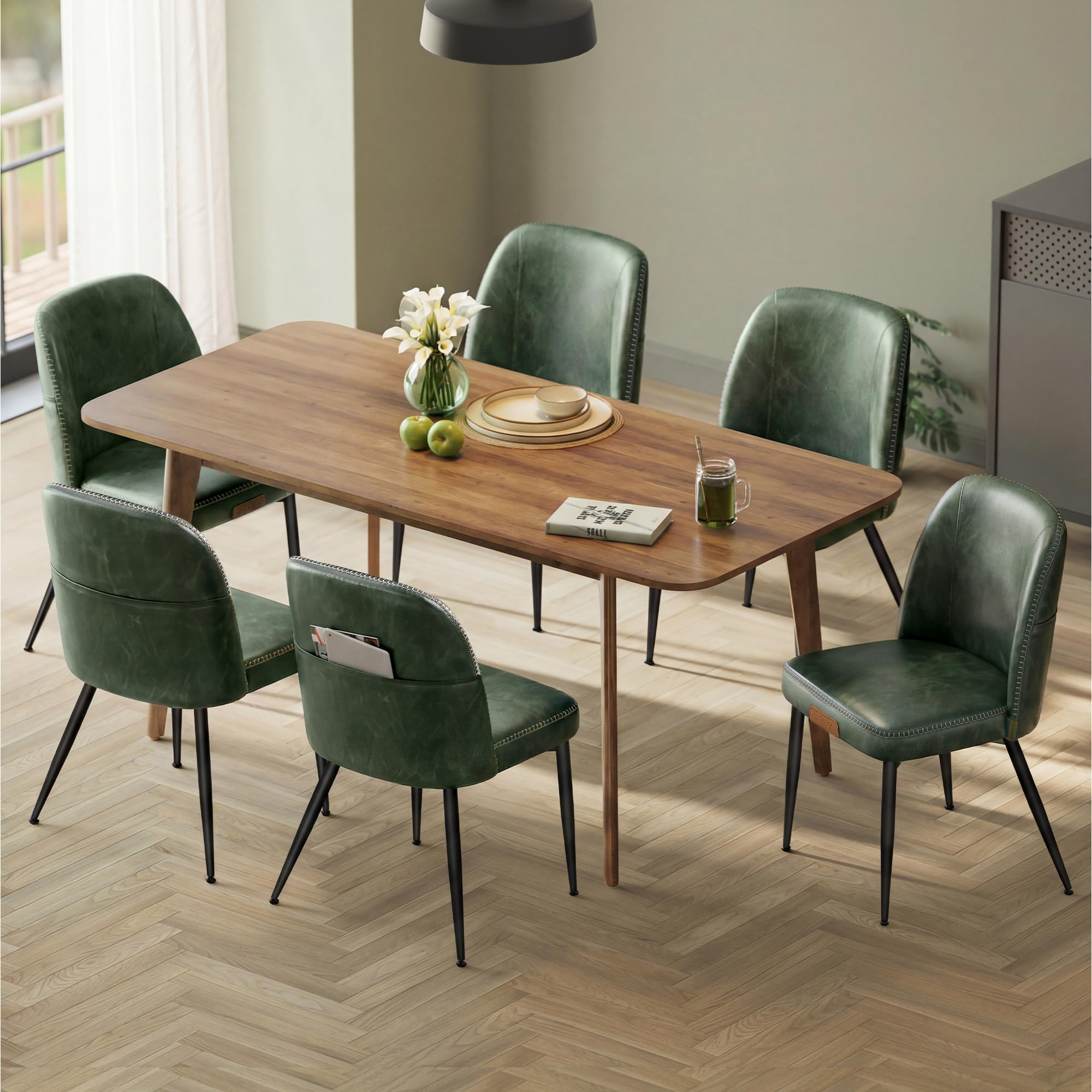 VASAGLE EKHO Collection - Dining Chairs Set of 6, Upholstered Kitchen Chairs, Comfortable Seat, Synthetic Leather with Stitching, Mid-Century Modern,